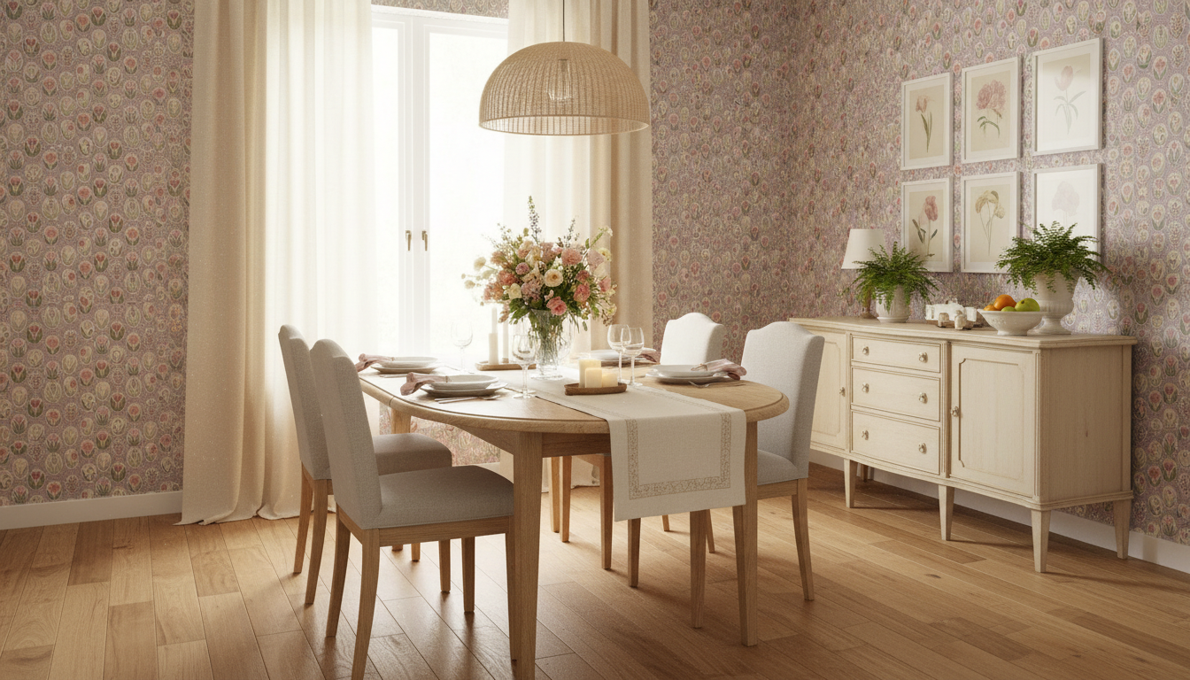 Vårrabatt Lilac - Blommig tapet med vårens fräschör