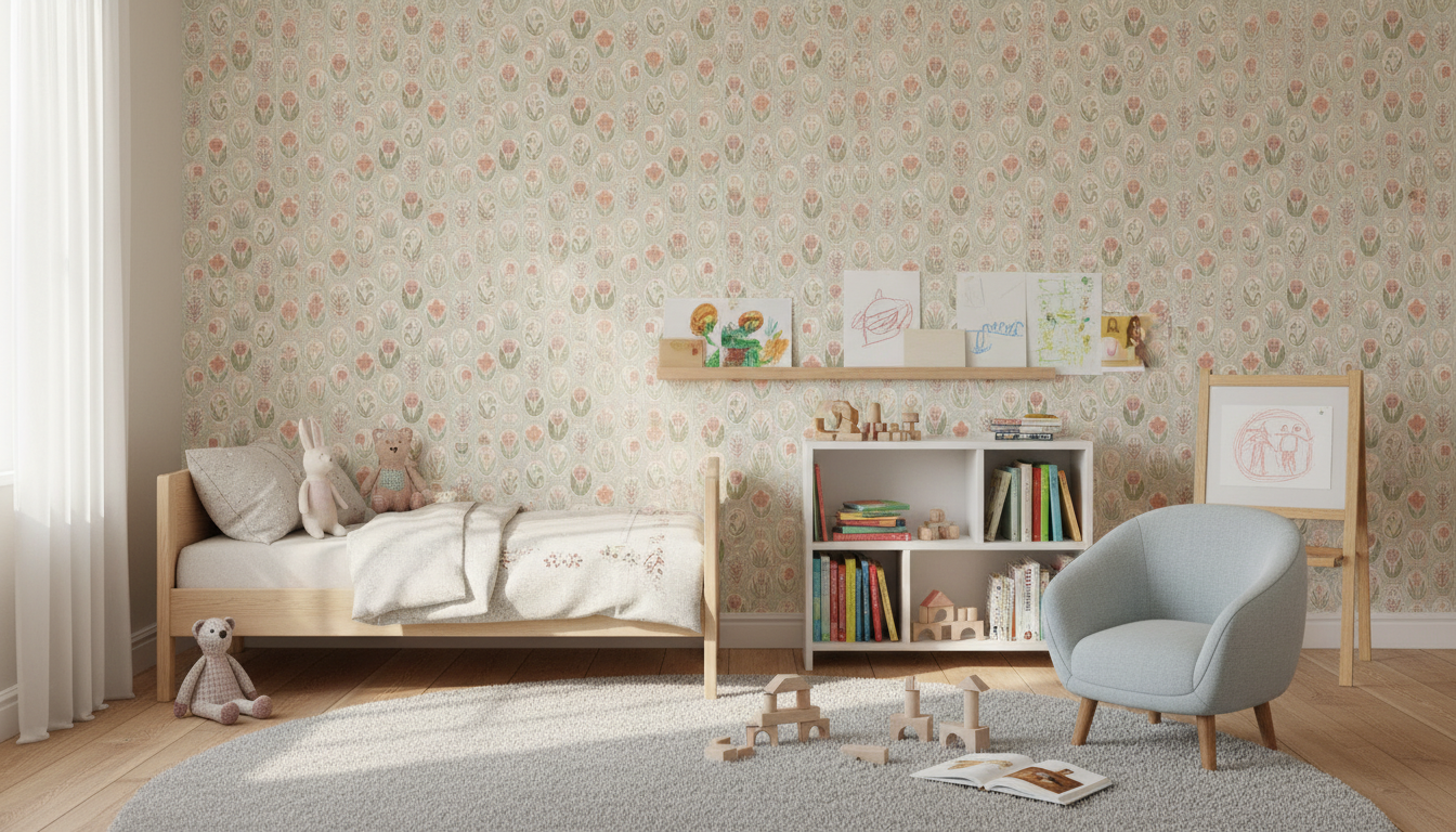 Vårrabatt Frost – Blommig tapet med tulpaner och vårkänslor