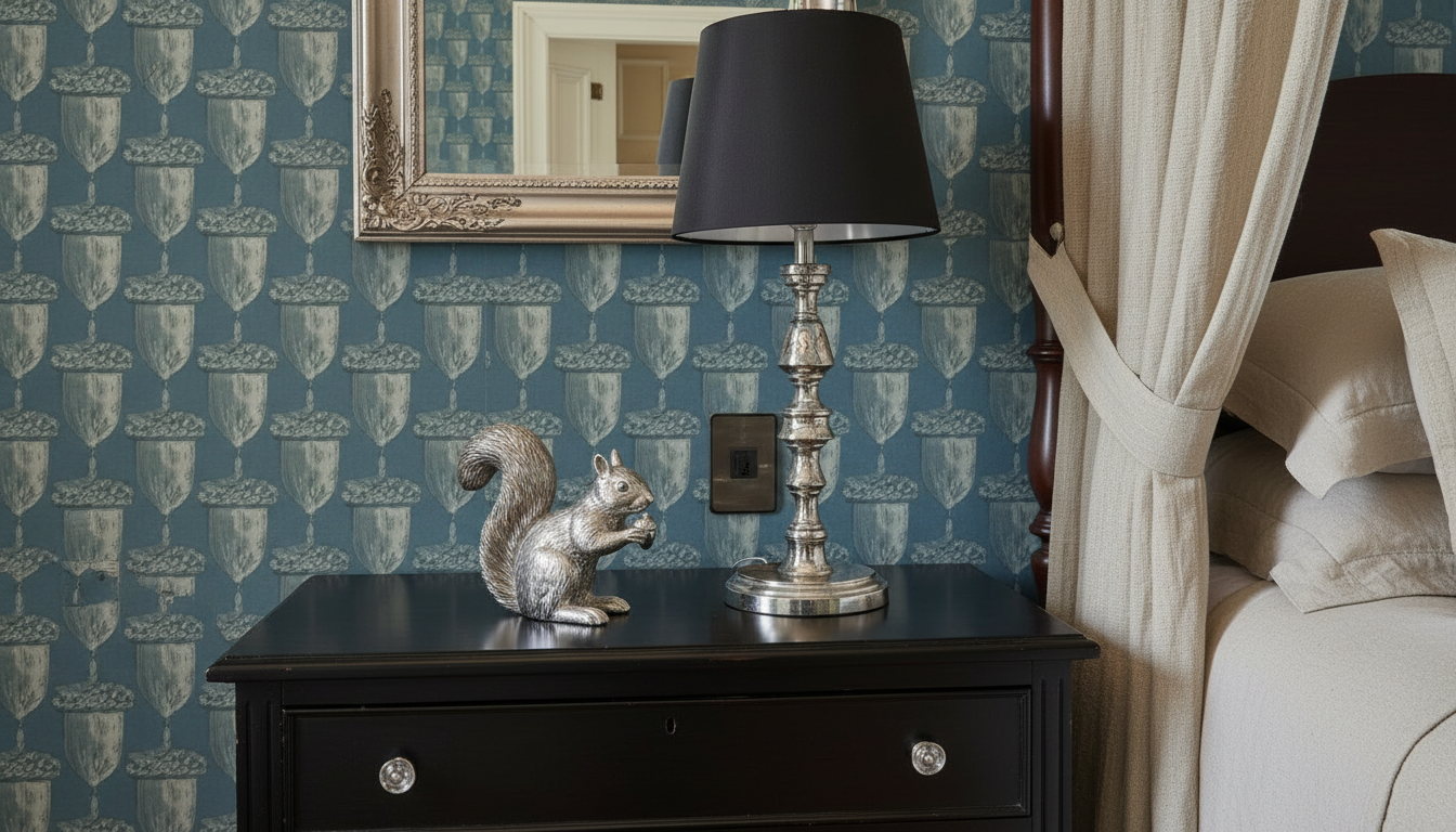 Acorn Midnight - Blå – Tapet med ekollonmönster i midnattsblå