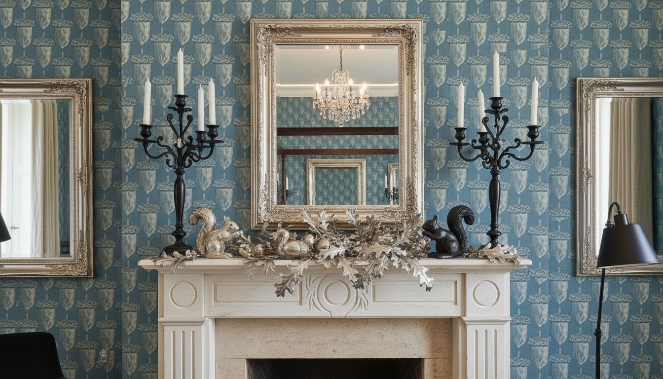 Acorn Midnight - Blå – Tapet med ekollonmönster i midnattsblå