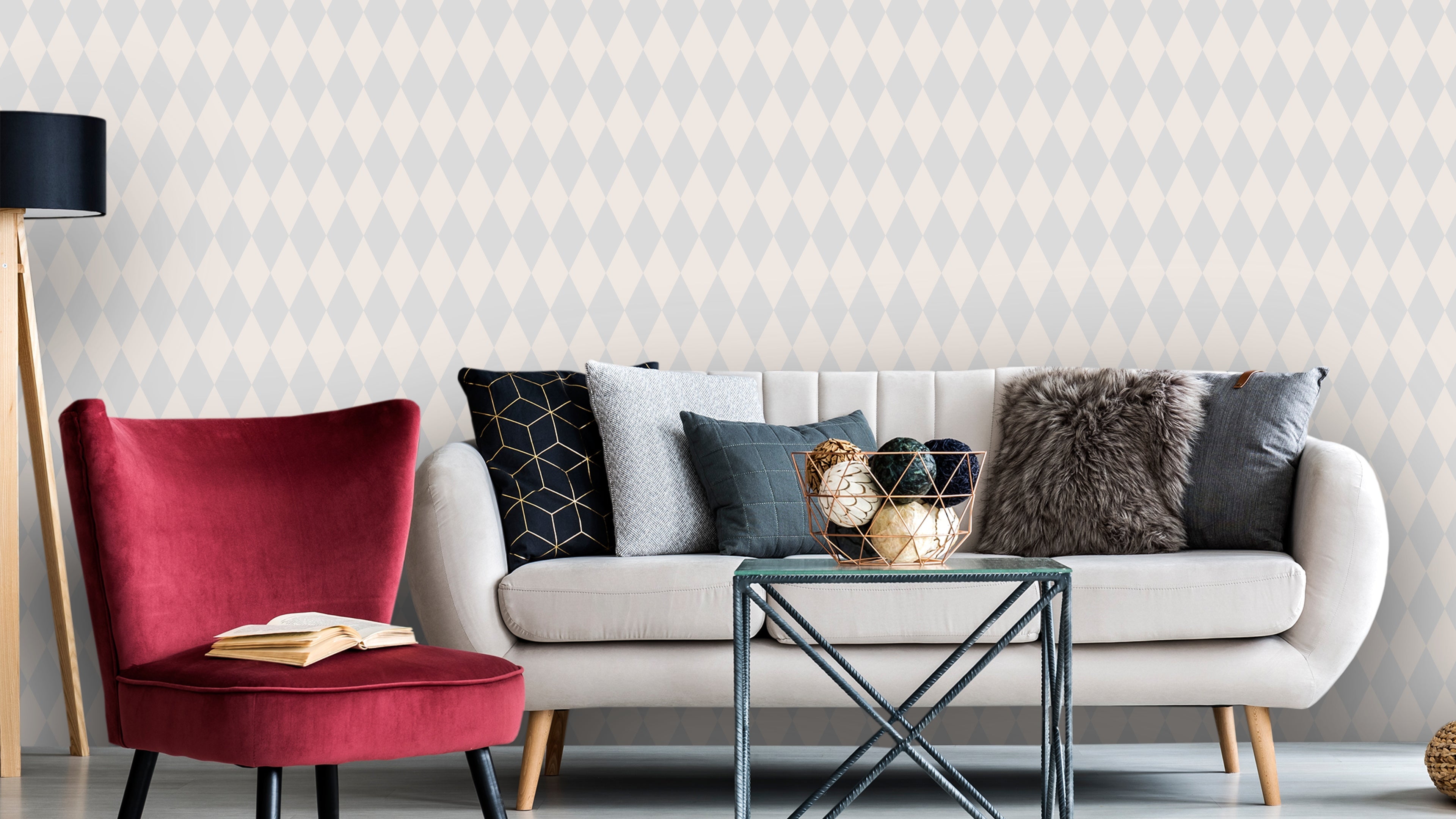 Reveal Tapet Harlequin Pearl - Geometrisk retrotapet i mjuka pastellfärger