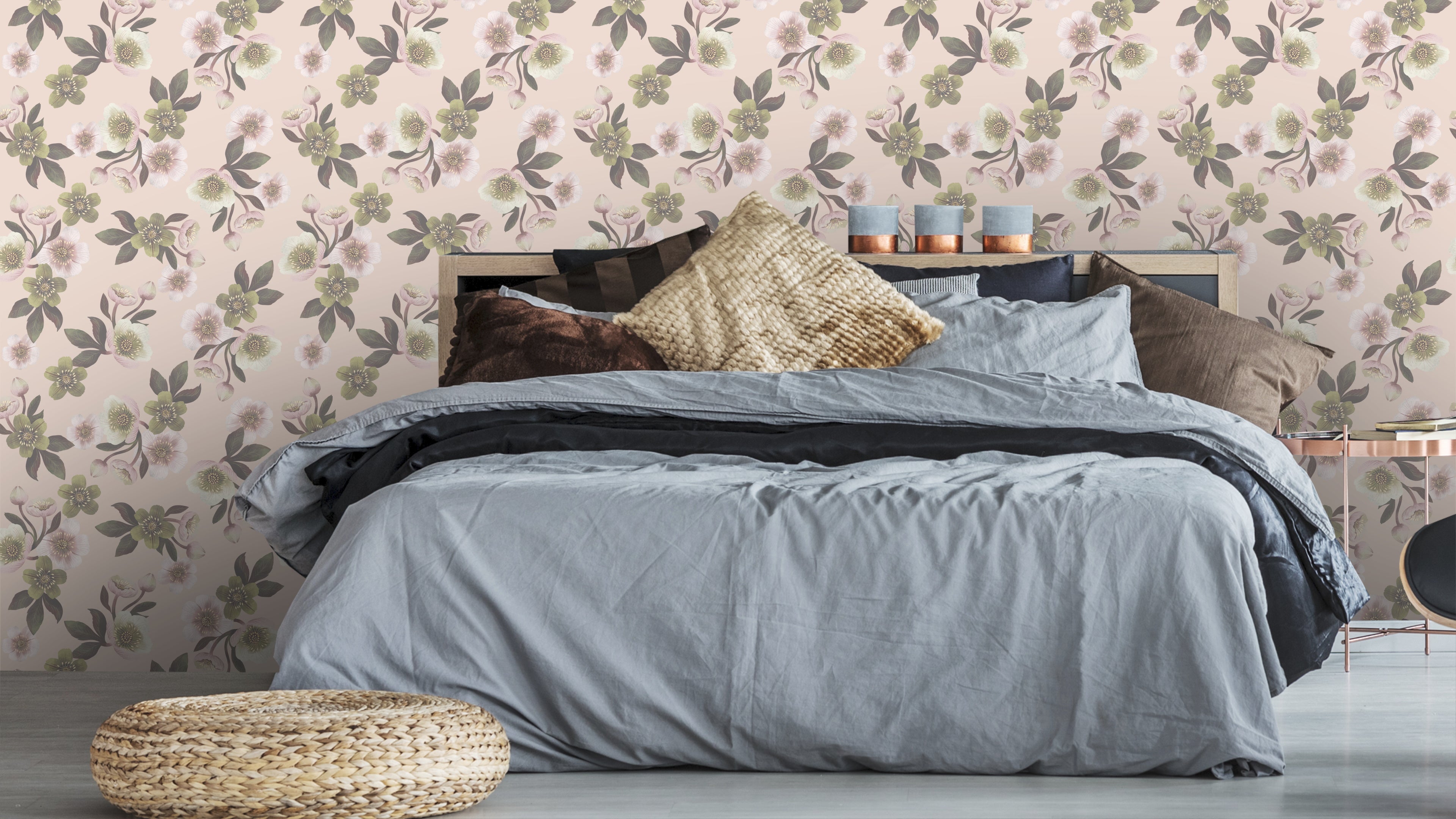 Hellebores - Blush - Tapet med julrosor i romantisk rosa