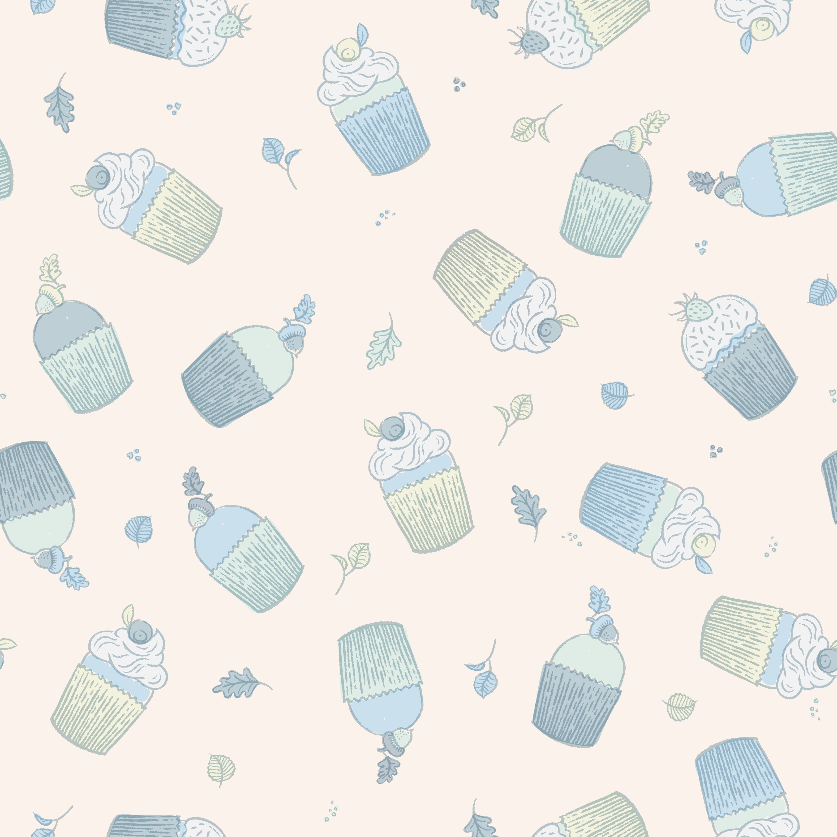 Cupcakes - Blå – Söt barntapet med flygande cupcakes