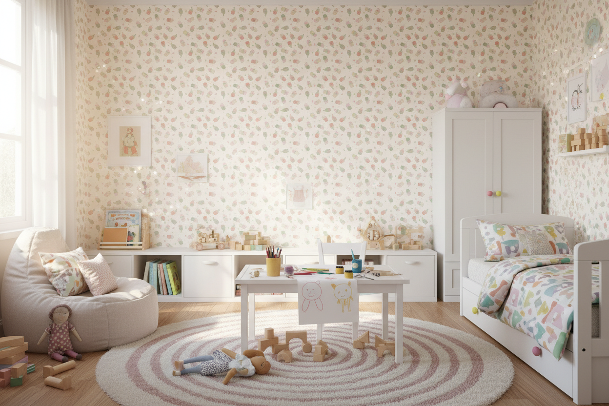 Reval Wallpaper Cupcakes - Röd – Söt barntapet med flygande cupcakes – högkvalitativ tapet för en personlig och harmonisk ...