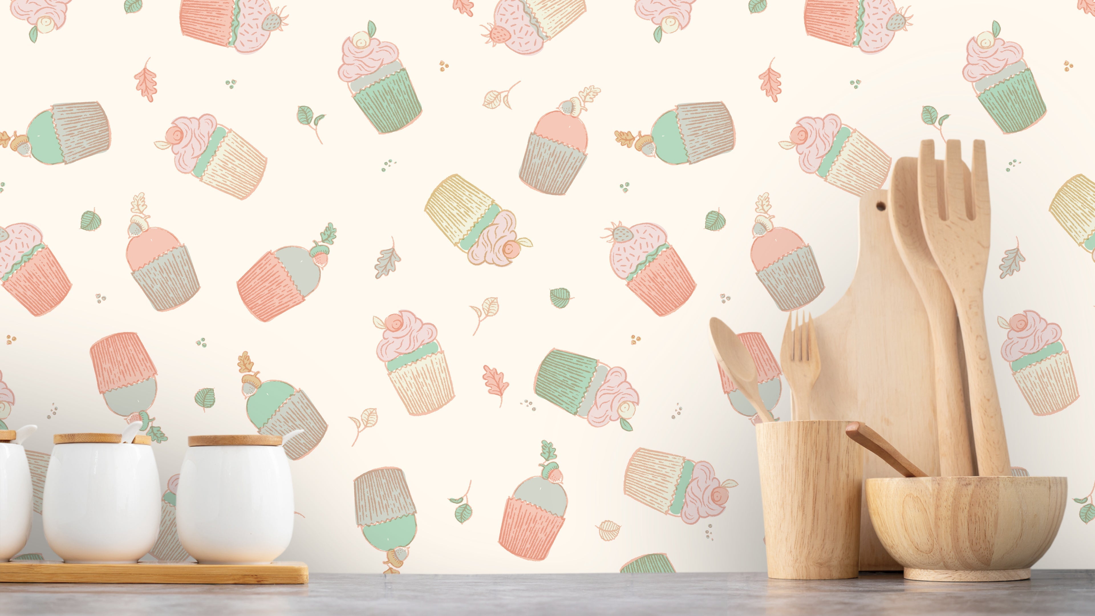 Reval Wallpaper Cupcakes - Röd – Söt barntapet med flygande cupcakes – högkvalitativ tapet för en personlig och harmonisk ...