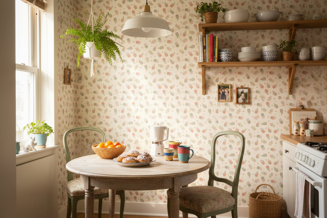 Reval Wallpaper Cupcakes - Röd – Söt barntapet med flygande cupcakes – högkvalitativ tapet för en personlig och harmonisk ...