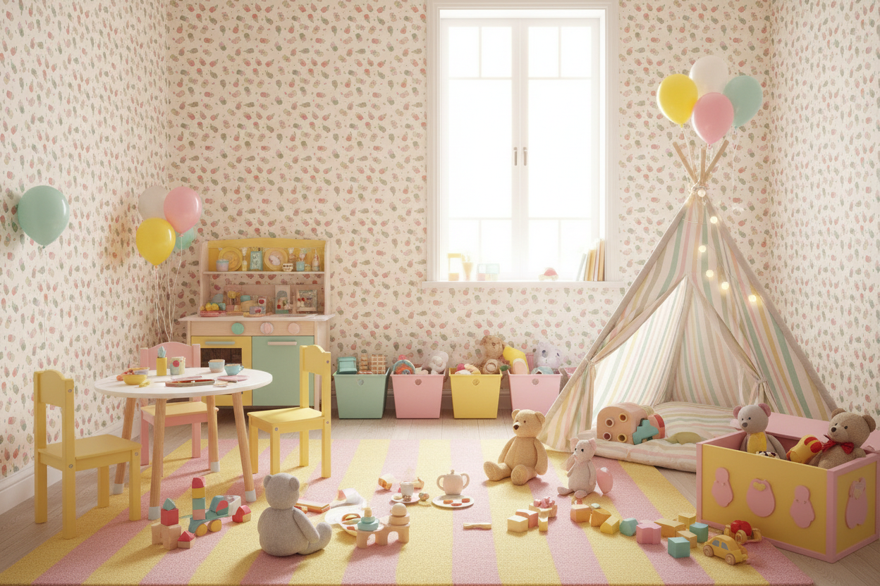 Reval Wallpaper Cupcakes - Röd – Söt barntapet med flygande cupcakes – högkvalitativ tapet för en personlig och harmonisk ...
