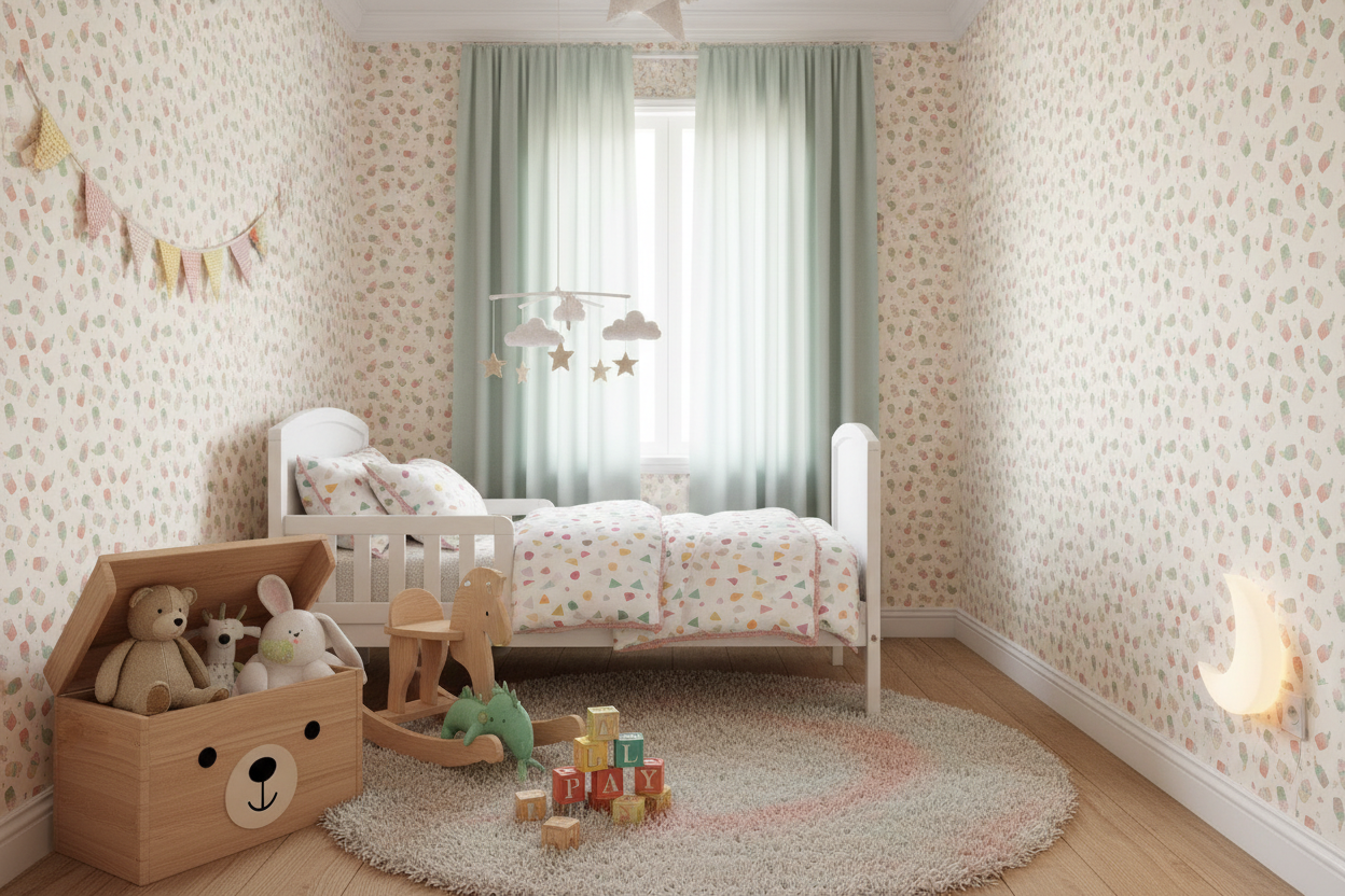 Reval Wallpaper Cupcakes - Röd – Söt barntapet med flygande cupcakes – högkvalitativ tapet för en personlig och harmonisk ...