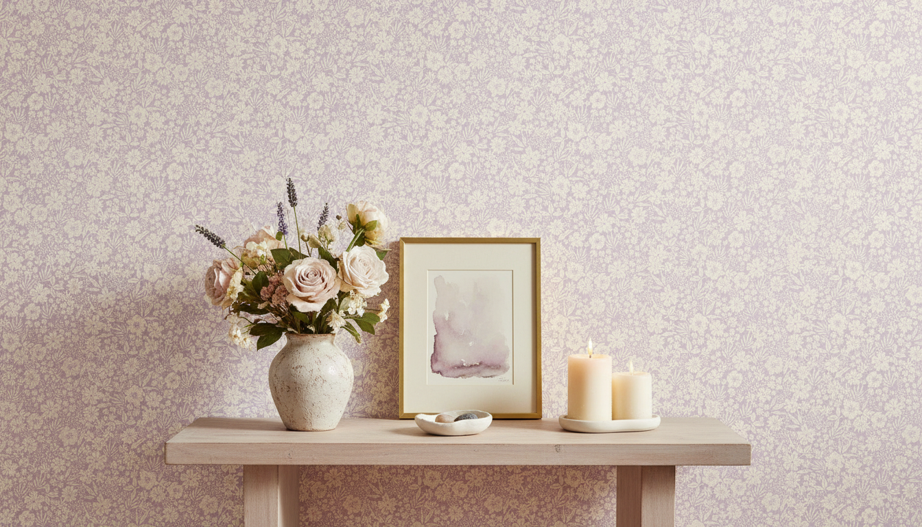 Reval Wallpaper Joanie - Half Drop - Lilac – Elegant tapet med romantiska blommor – högkvalitativ tapet för en personlig o...