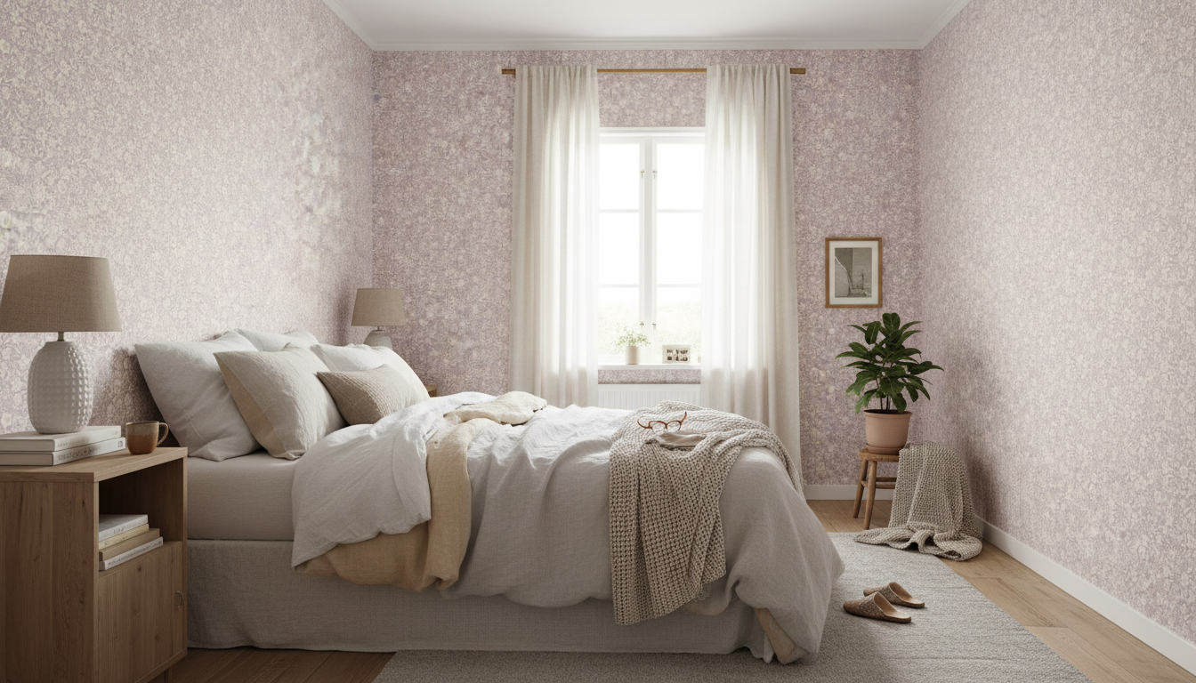 Reval Wallpaper Joanie - Half Drop - Lilac – Elegant tapet med romantiska blommor – högkvalitativ tapet för en personlig o...