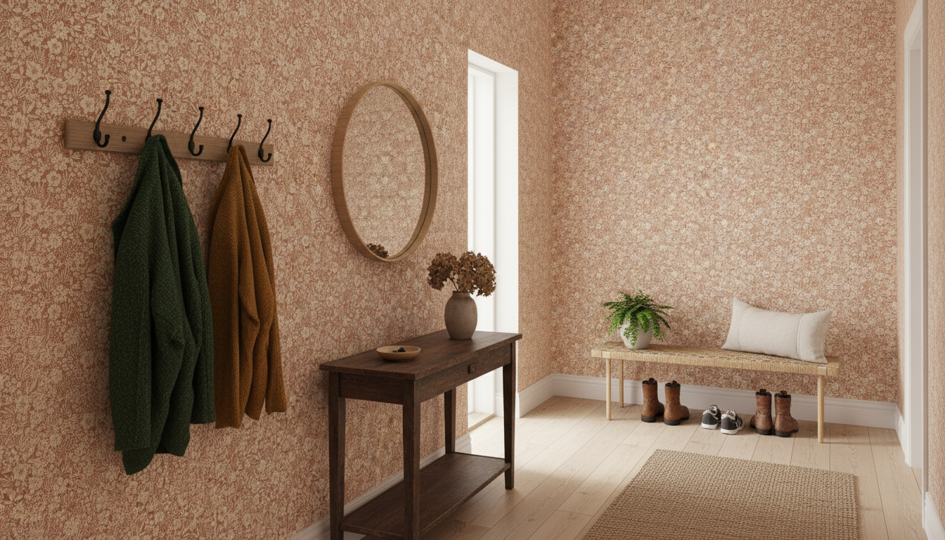 Joanie - Half Drop - Toffee – Varm tapet med romantiska blommor