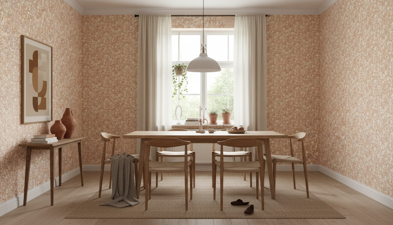 Joanie - Half Drop - Toffee – Varm tapet med romantiska blommor