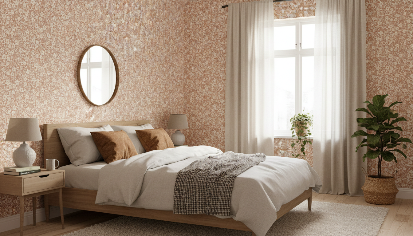 Joanie - Half Drop - Toffee – Varm tapet med romantiska blommor