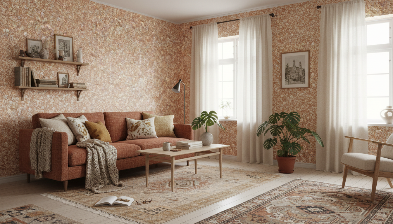 Joanie - Half Drop - Toffee – Varm tapet med romantiska blommor