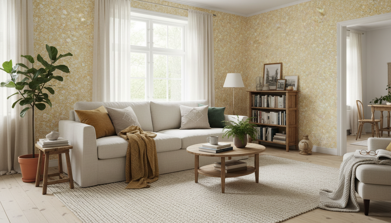 Joanie - Half Drop - Sunny – Solljus tapet med romantiska blommor