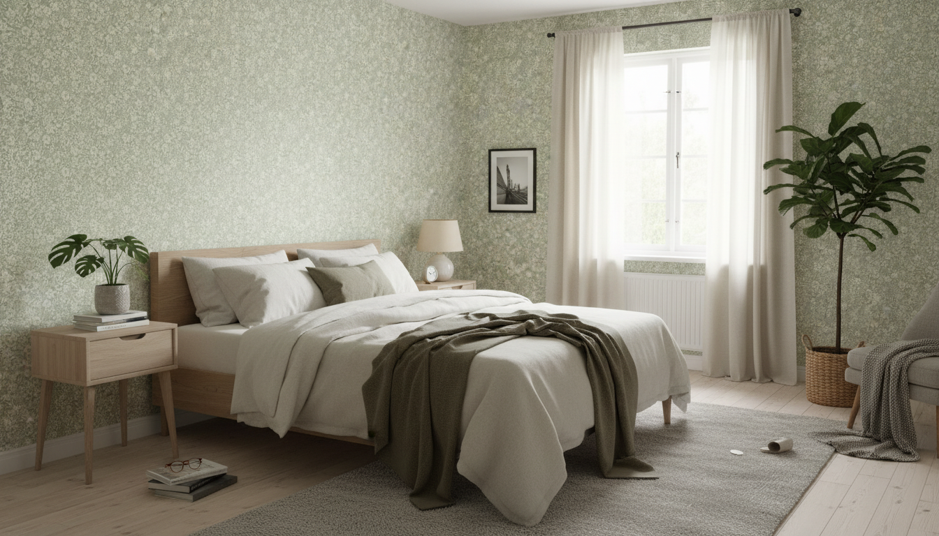 Joanie - Half Drop - Sage – Elegant tapet med gröna blommor