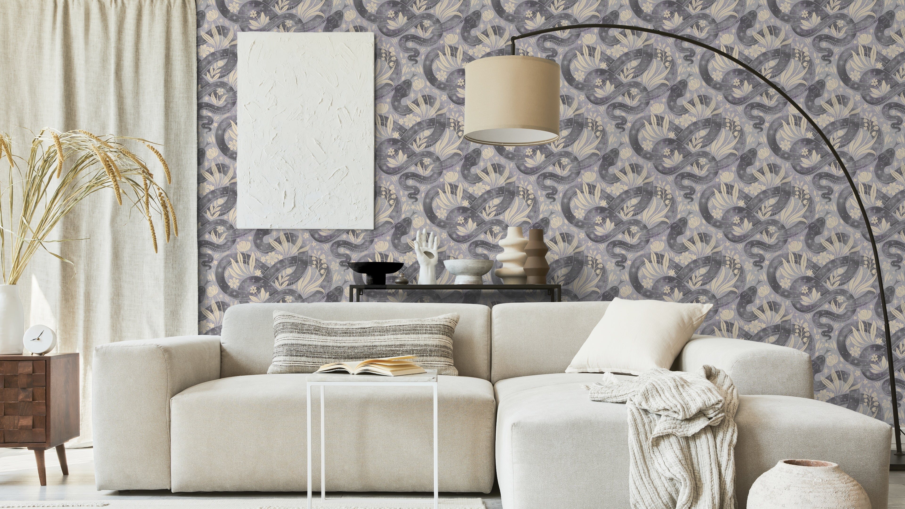 Space Serpent - Sky - Tapet med slingrande ormar och växter