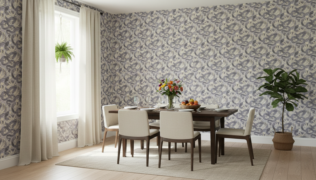 Space Serpent - Sky - Tapet med slingrande ormar och växter