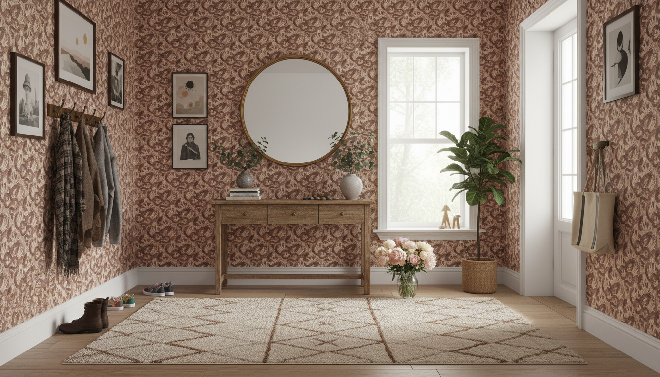 Space Serpent - Earth Rosa - Tapet med slingrande ormar och växter