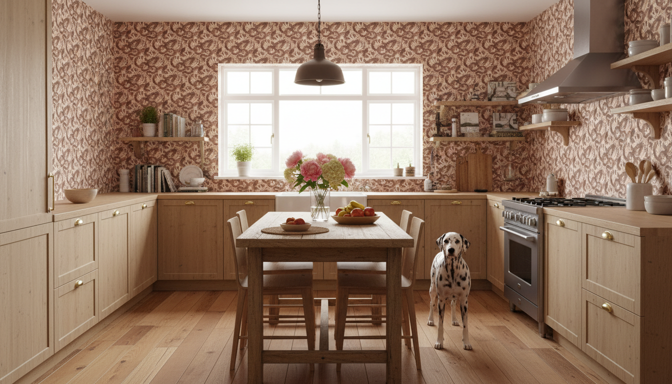 Space Serpent - Earth Rosa - Tapet med slingrande ormar och växter