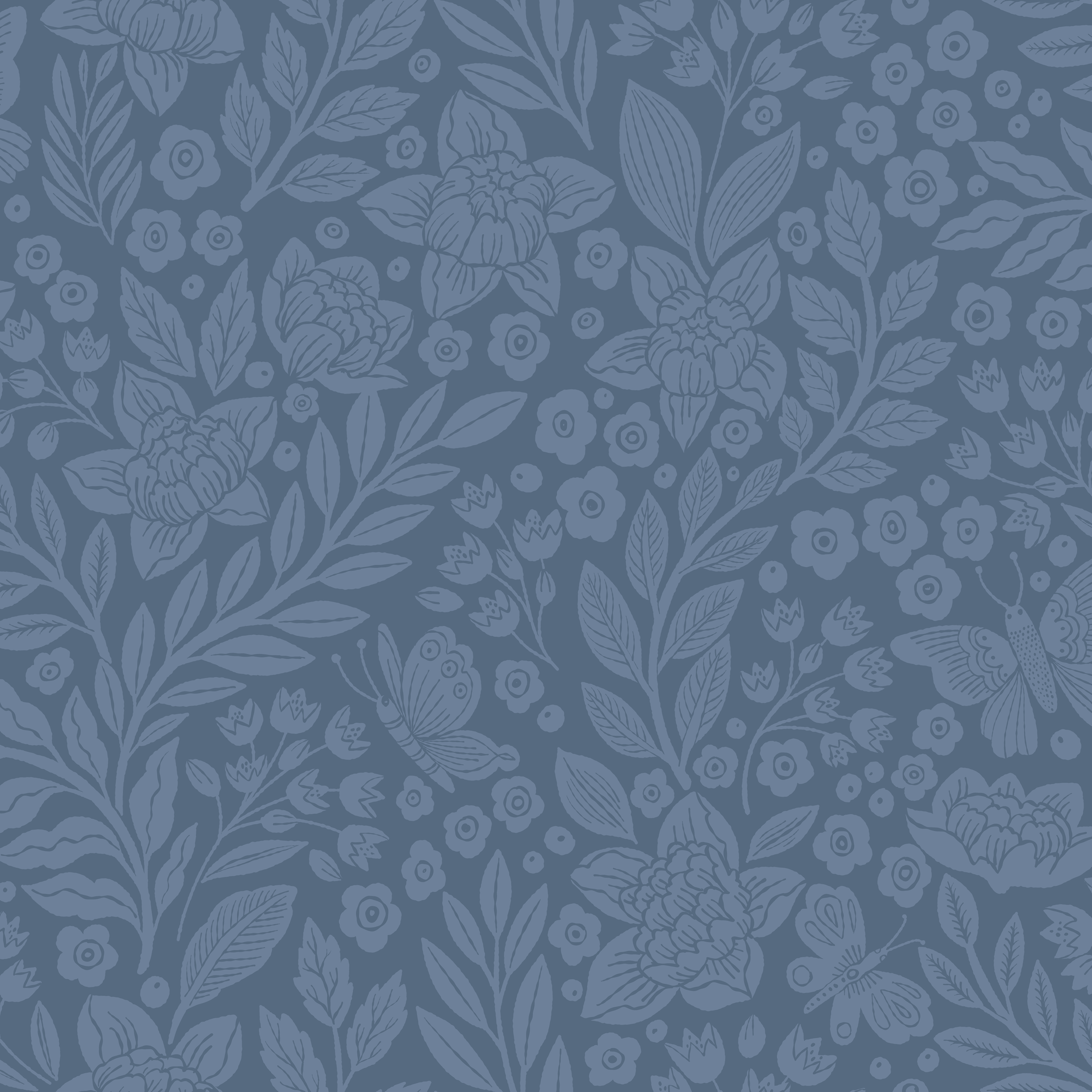 Butterfly Garden half drop - Midnight - Mörk romantisk blommig tapet