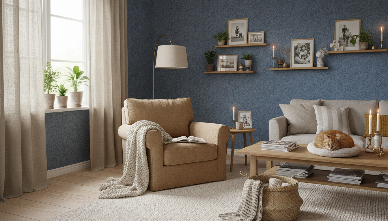 Butterfly Garden half drop - Midnight - Mörk romantisk blommig tapet