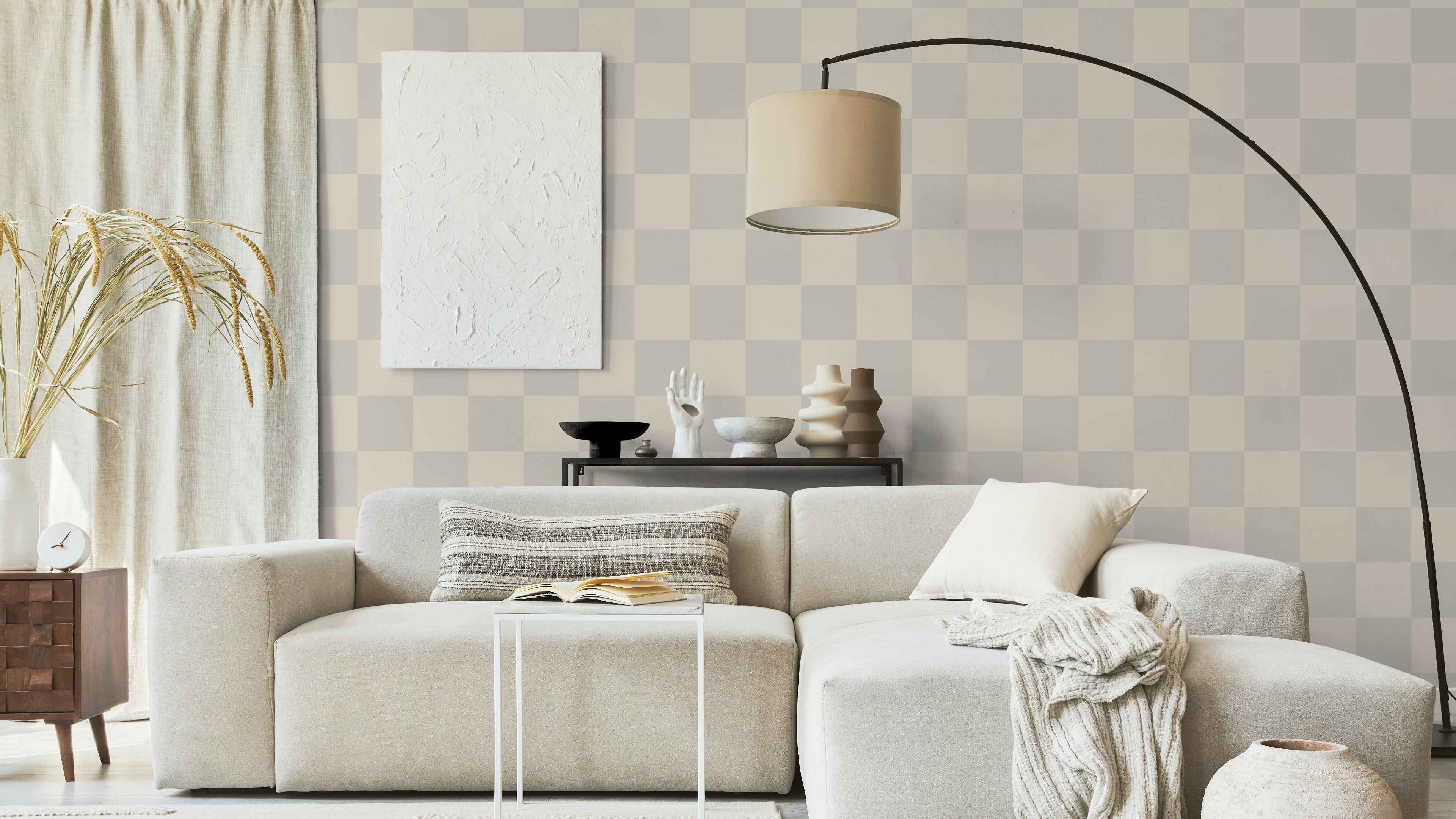 Reval Wallpaper Checkers - Pearl - Tapet med rutigt mönster i gråbeige – högkvalitativ tapet för en personlig och harmonis...