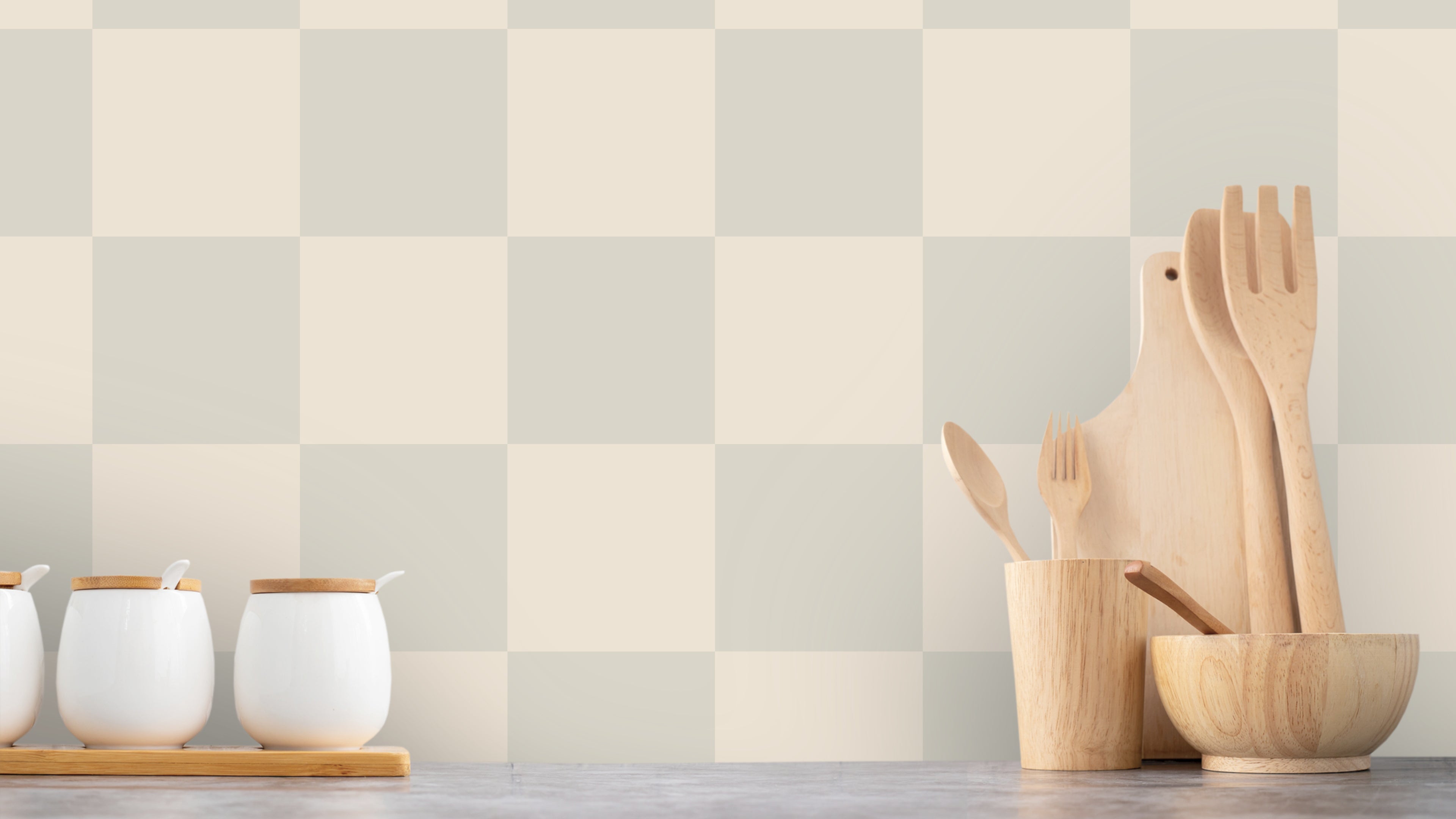 Reval Wallpaper Checkers - Pearl - Tapet med rutigt mönster i gråbeige – högkvalitativ tapet för en personlig och harmonis...