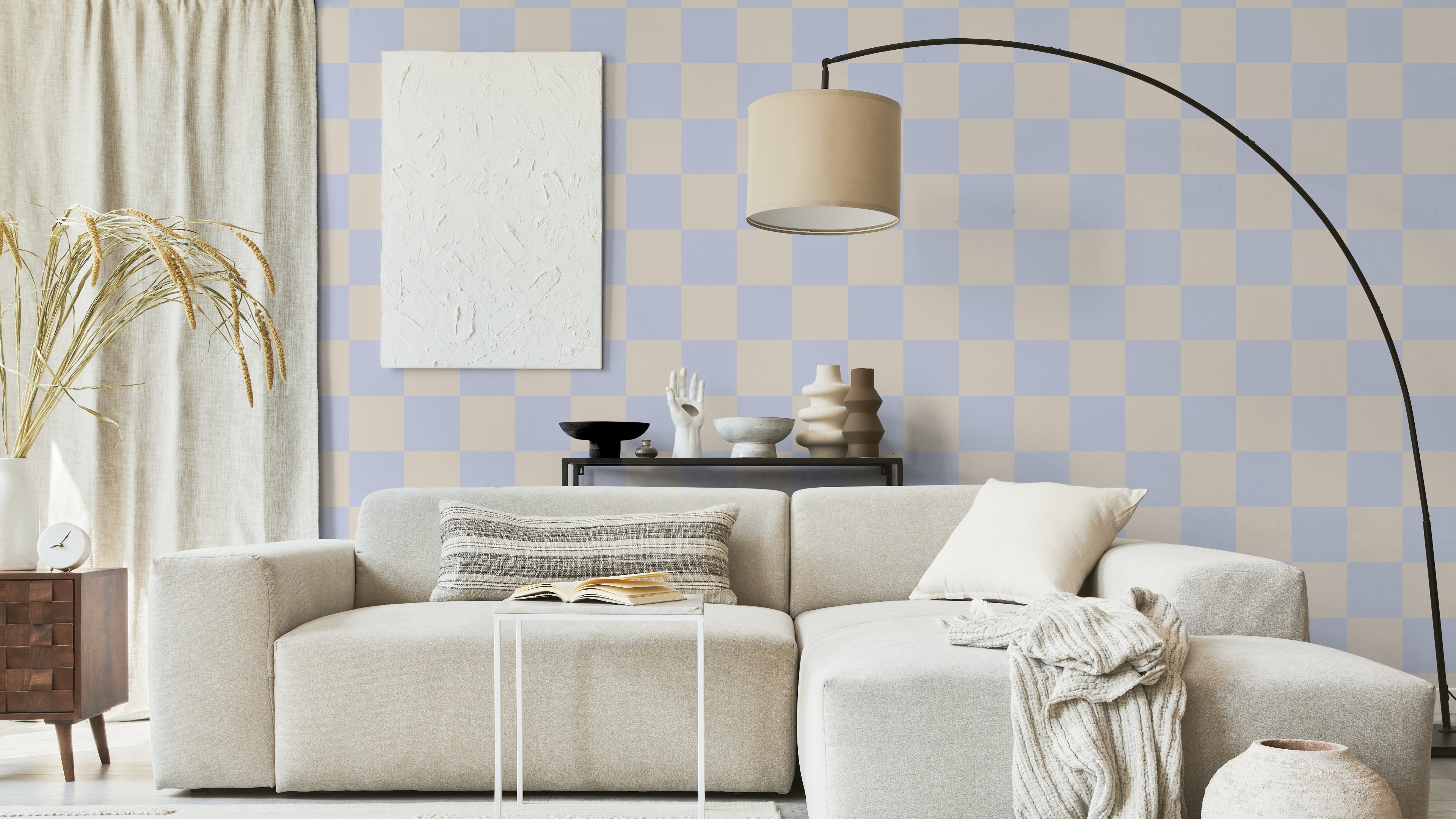 Reval Wallpaper Checkers - Sky - Tapet med rutigt mönster i blått – högkvalitativ tapet för en personlig och harmonisk vägg