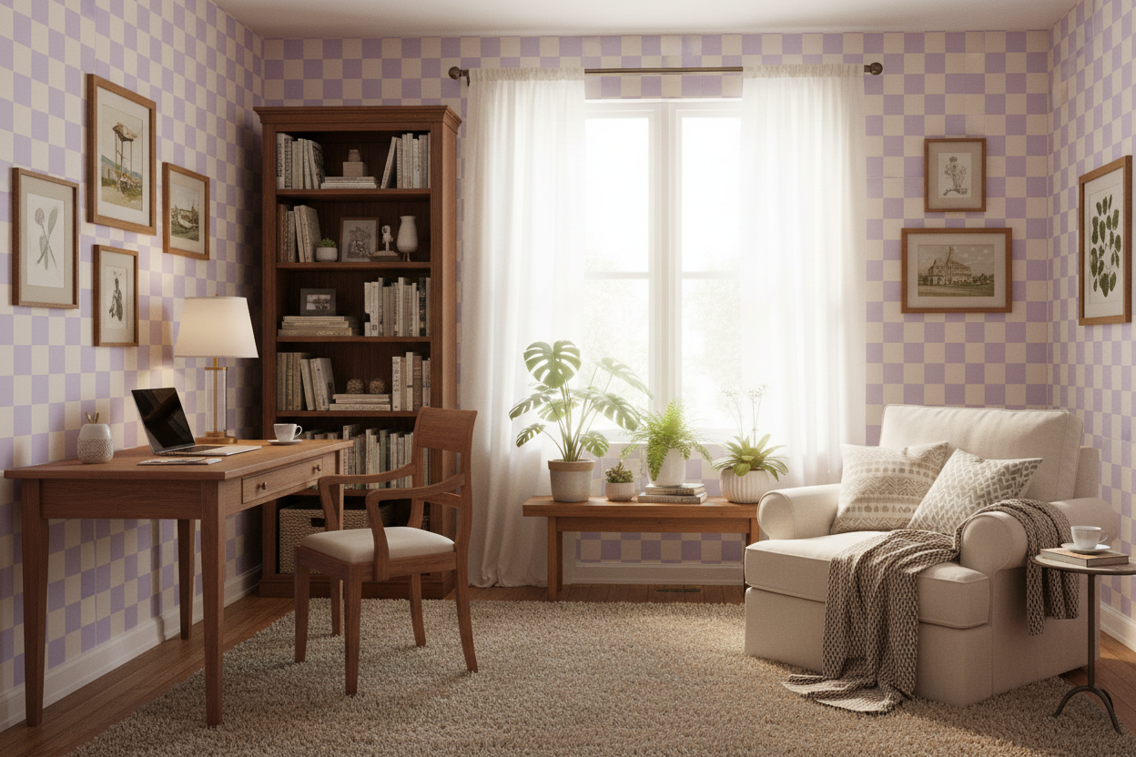 Reval Wallpaper Checkers - Lilac - Tapet med rutigt mönster i pastellfärger – högkvalitativ tapet för en personlig och har...