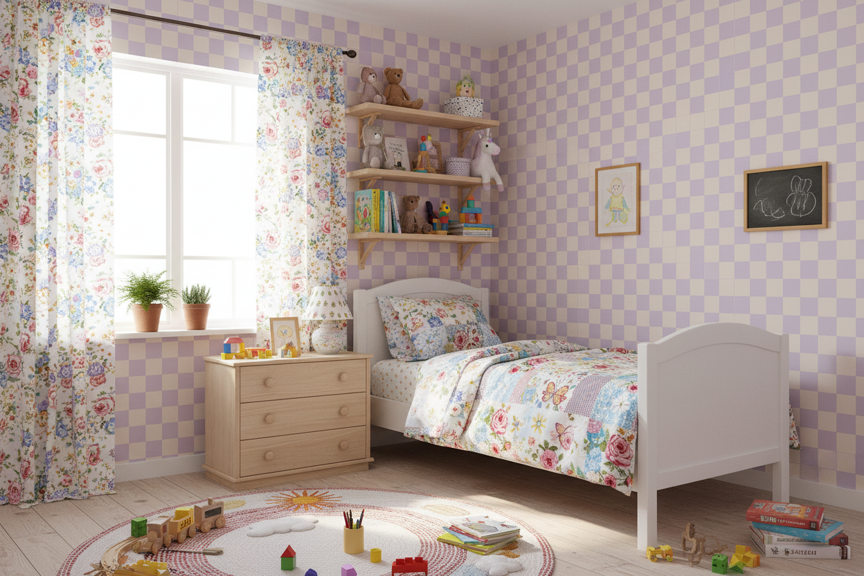 Reval Wallpaper Checkers - Lilac - Tapet med rutigt mönster i pastellfärger – högkvalitativ tapet för en personlig och har...
