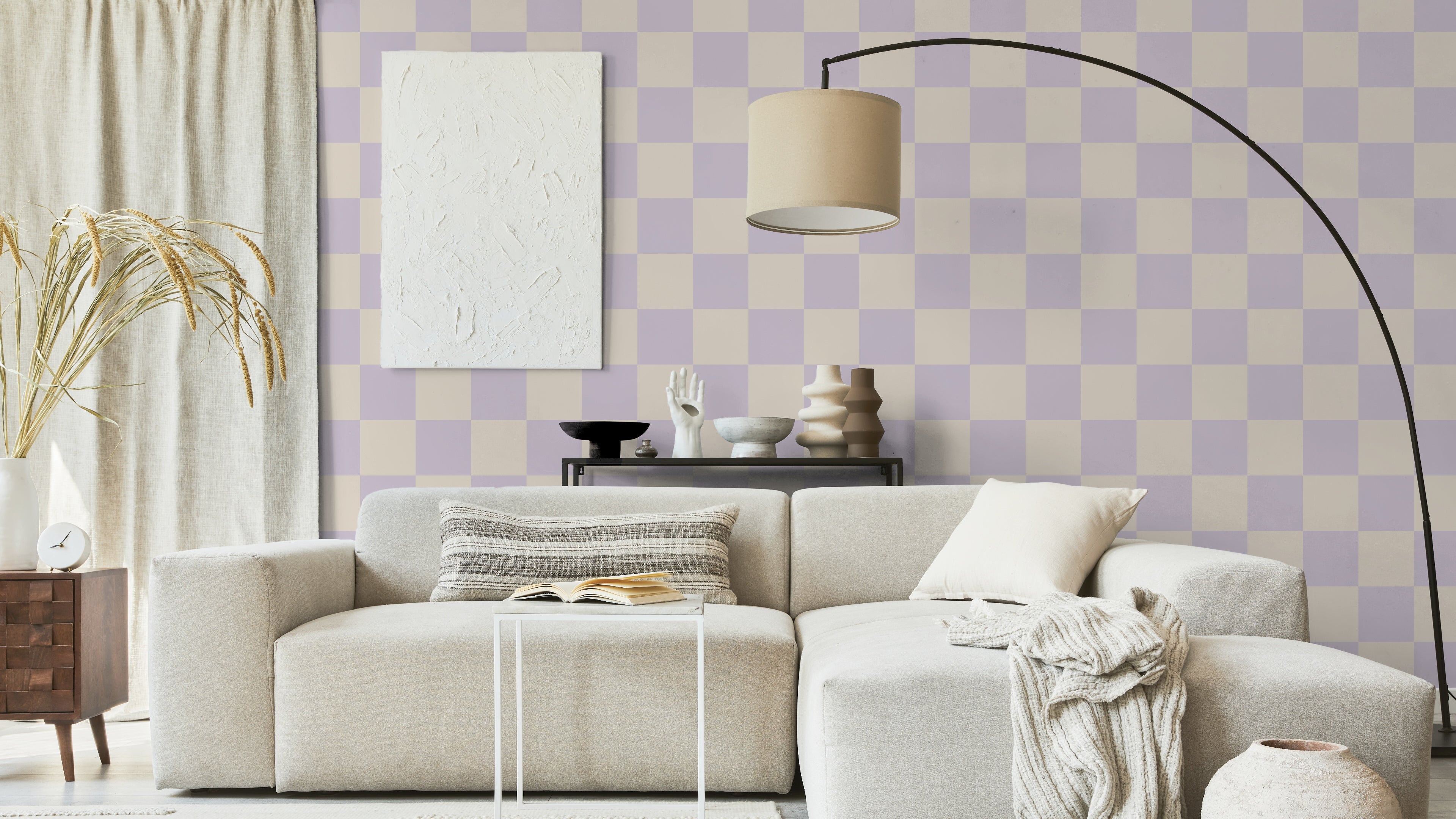 Reval Wallpaper Checkers - Lilac - Tapet med rutigt mönster i pastellfärger – högkvalitativ tapet för en personlig och har...