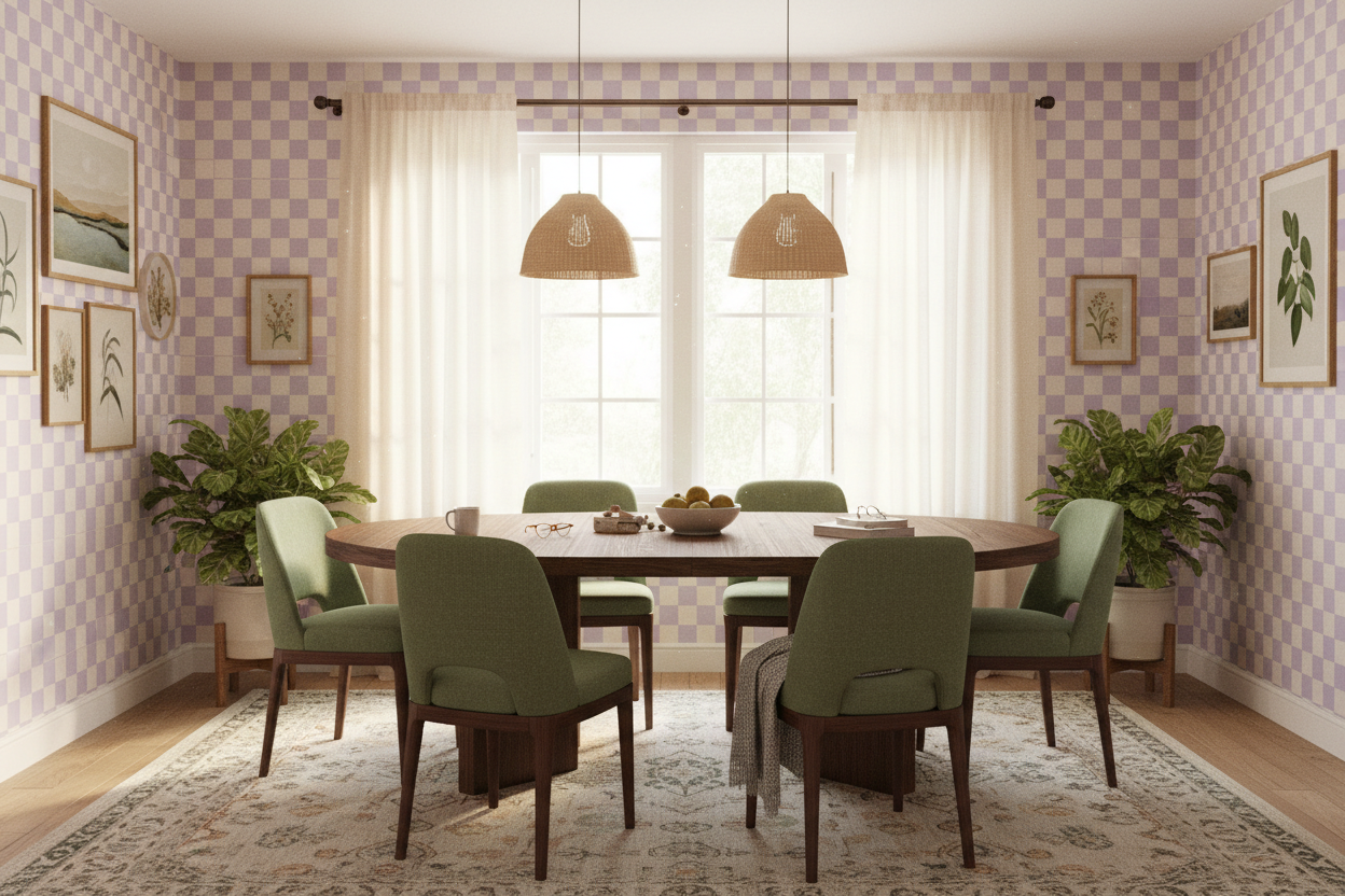 Reval Wallpaper Checkers - Lilac - Tapet med rutigt mönster i pastellfärger – högkvalitativ tapet för en personlig och har...