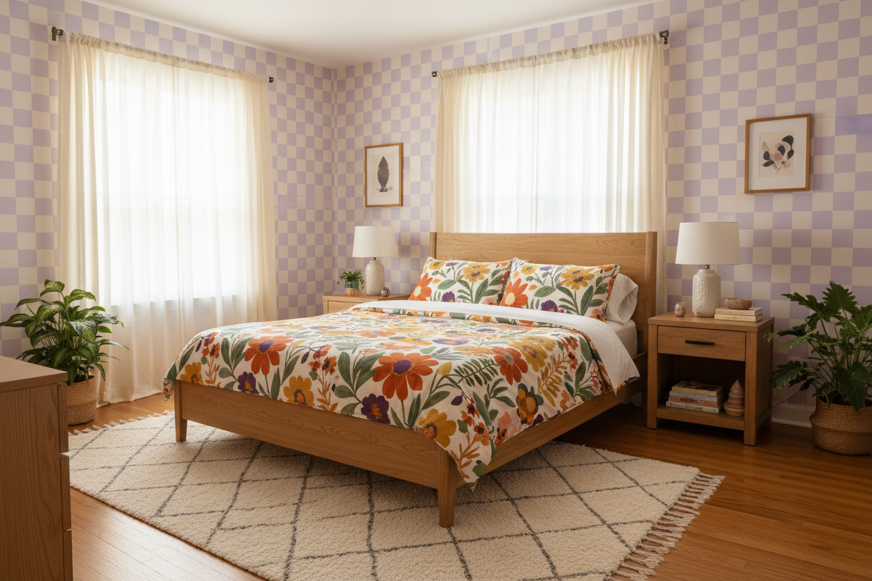 Reval Wallpaper Checkers - Lilac - Tapet med rutigt mönster i pastellfärger – högkvalitativ tapet för en personlig och har...