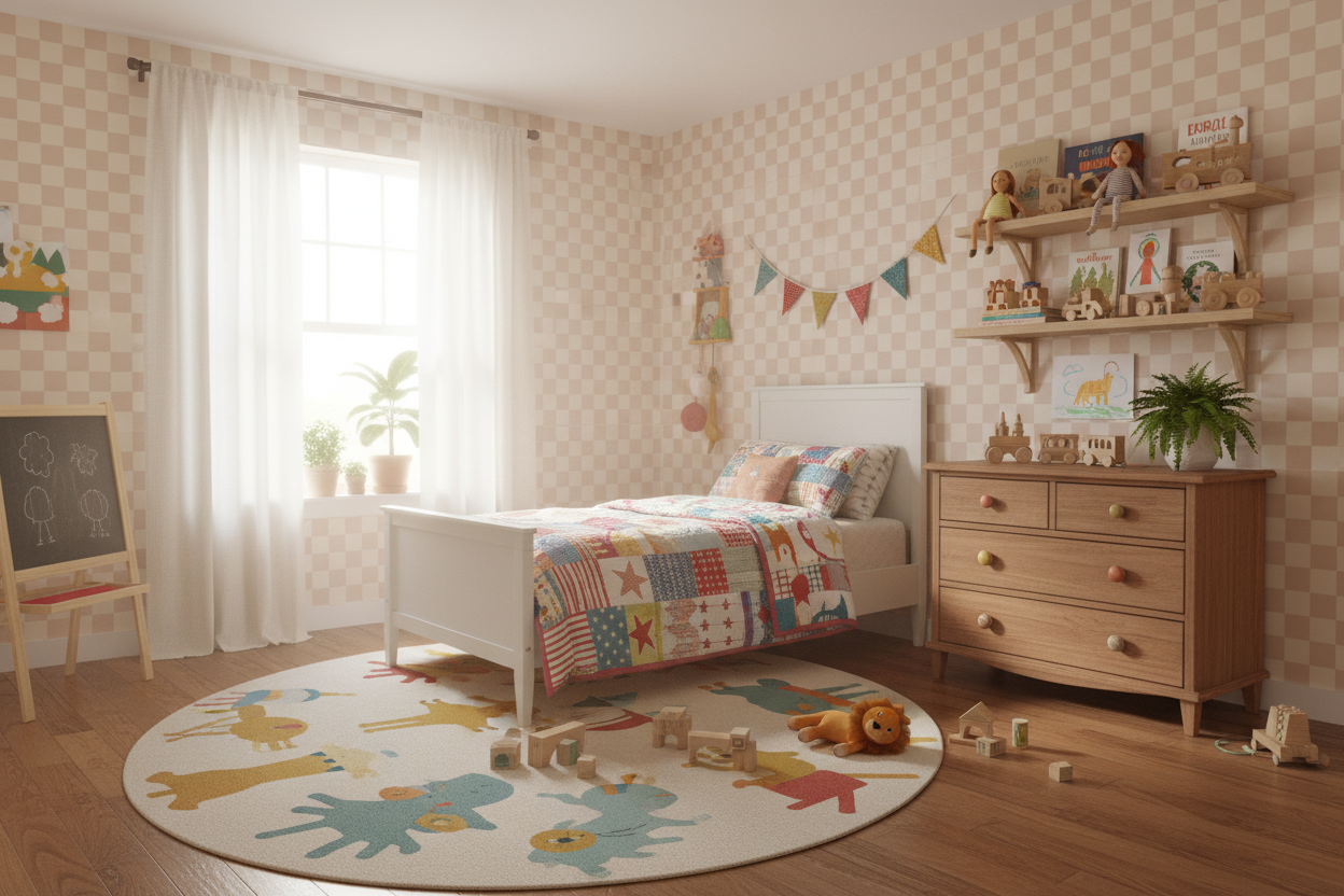 Reval Wallpaper Checkers - Sand - Tapet med rutigt mönster i rosa och beige – högkvalitativ tapet för en personlig och har...