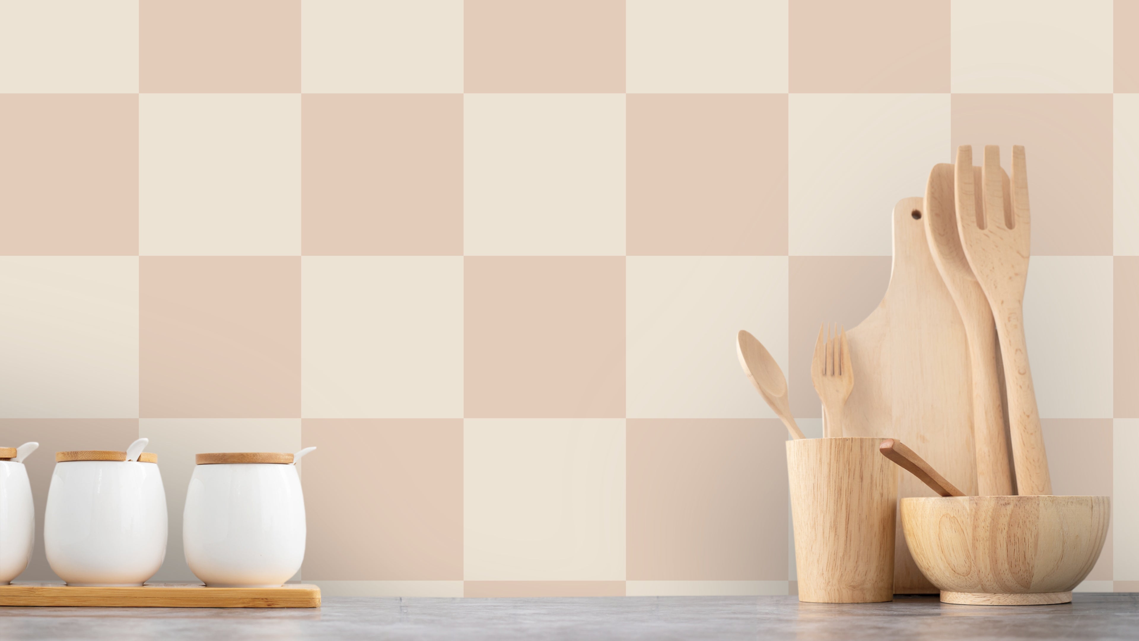 Reval Wallpaper Checkers - Sand - Tapet med rutigt mönster i rosa och beige – högkvalitativ tapet för en personlig och har...