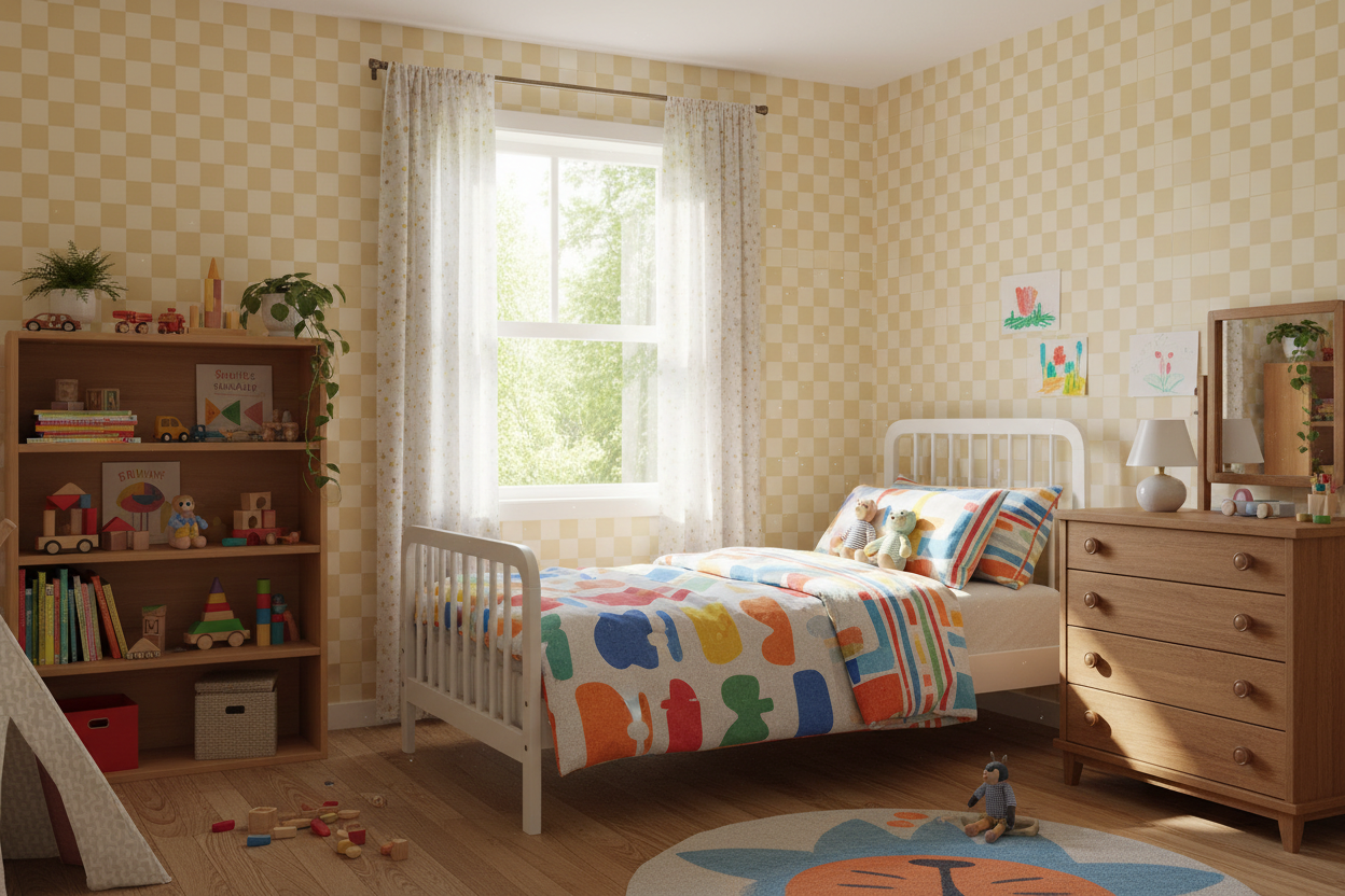 Reval Wallpaper Checkers - Wheat - Tapet med rutigt mönster i gult och beige – högkvalitativ tapet för en personlig och ha...