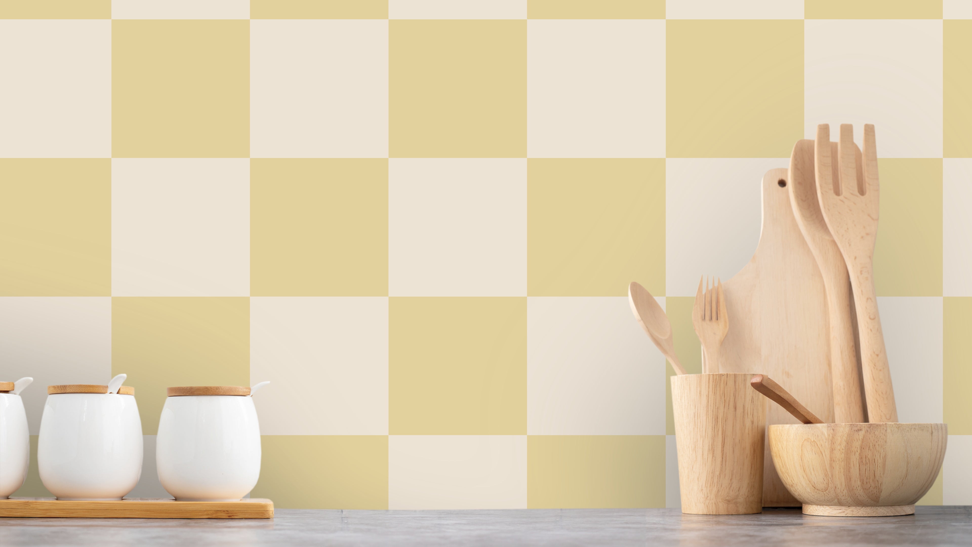 Reval Wallpaper Checkers - Wheat - Tapet med rutigt mönster i gult och beige – högkvalitativ tapet för en personlig och ha...