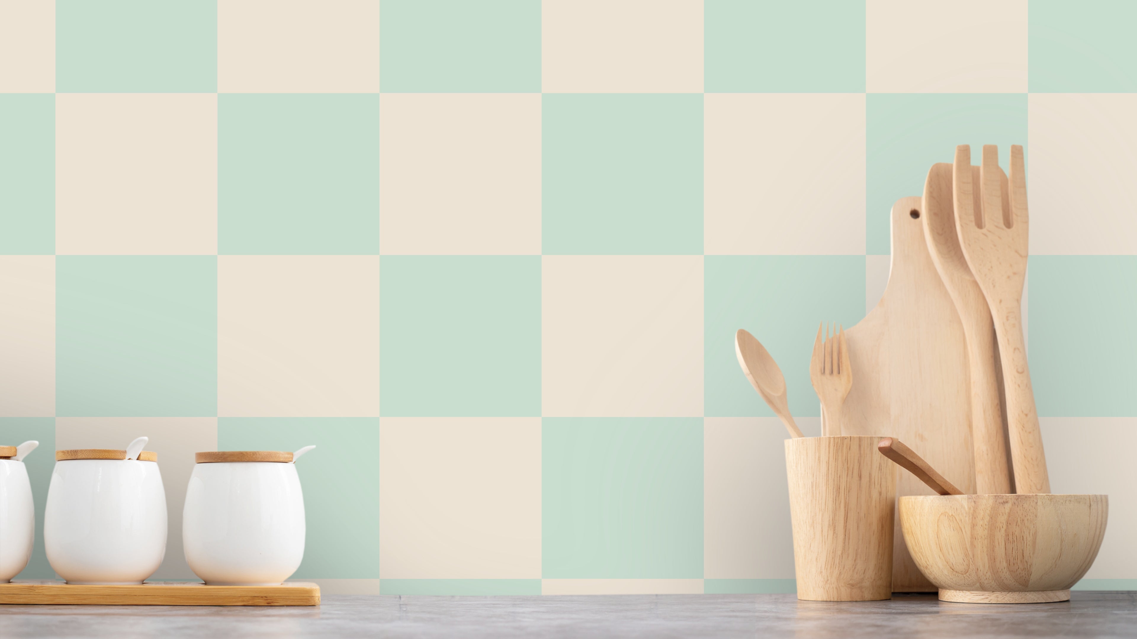 Reval Wallpaper Checkers - Mint - Tapet med rutigt mönster i grönt och beige – högkvalitativ tapet för en personlig och ha...
