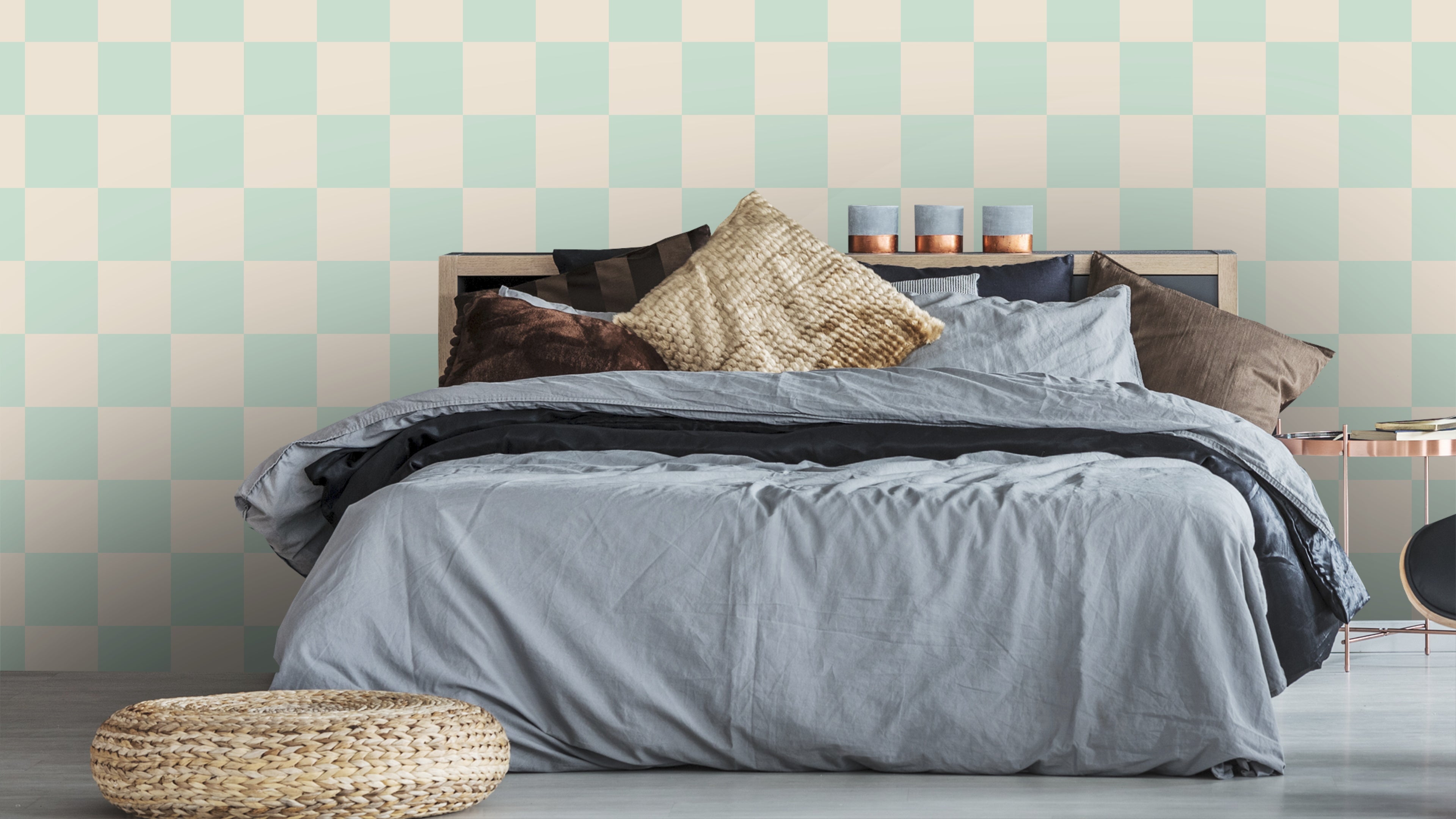 Reval Wallpaper Checkers - Mint - Tapet med rutigt mönster i grönt och beige – högkvalitativ tapet för en personlig och ha...