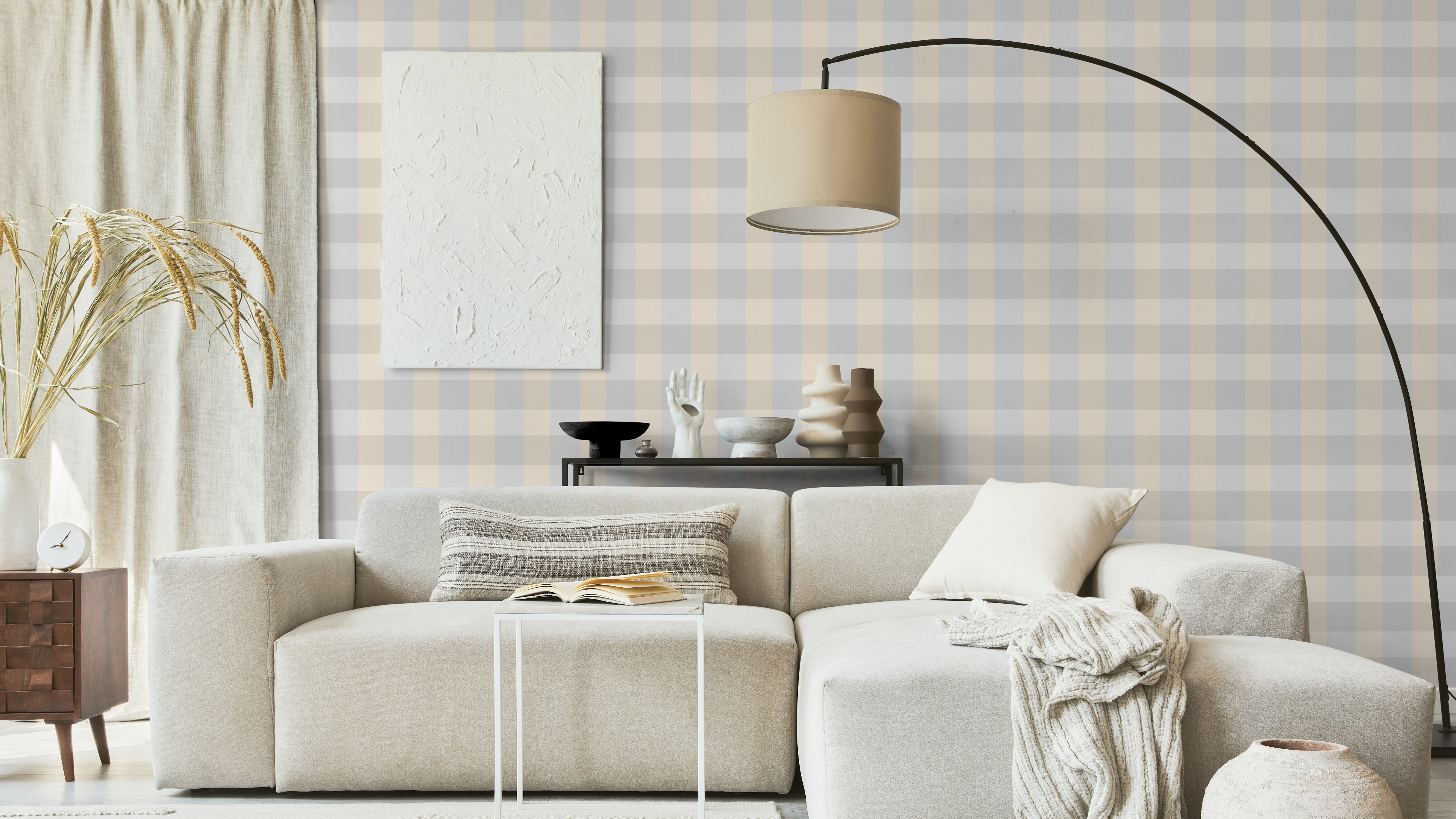 Reval Wallpaper Gingham - Oyster - Klassisk tapet med rutmönster i oyster – högkvalitativ tapet för en personlig och harmo...