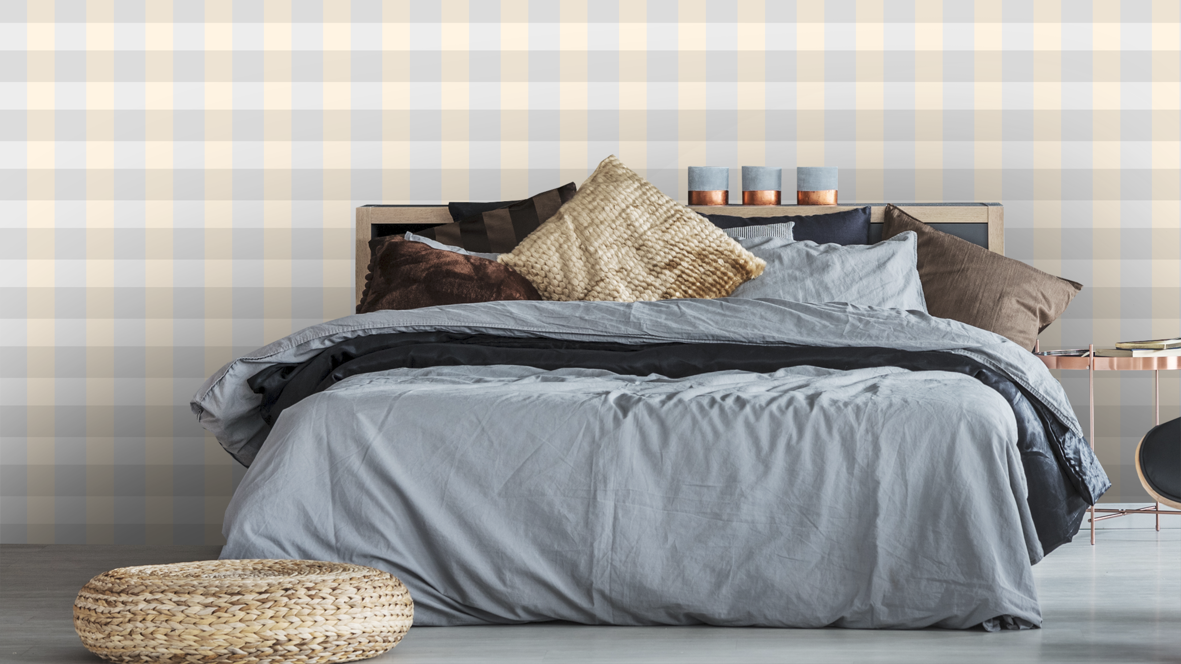 Reval Wallpaper Gingham - Oyster - Klassisk tapet med rutmönster i oyster – högkvalitativ tapet för en personlig och harmo...