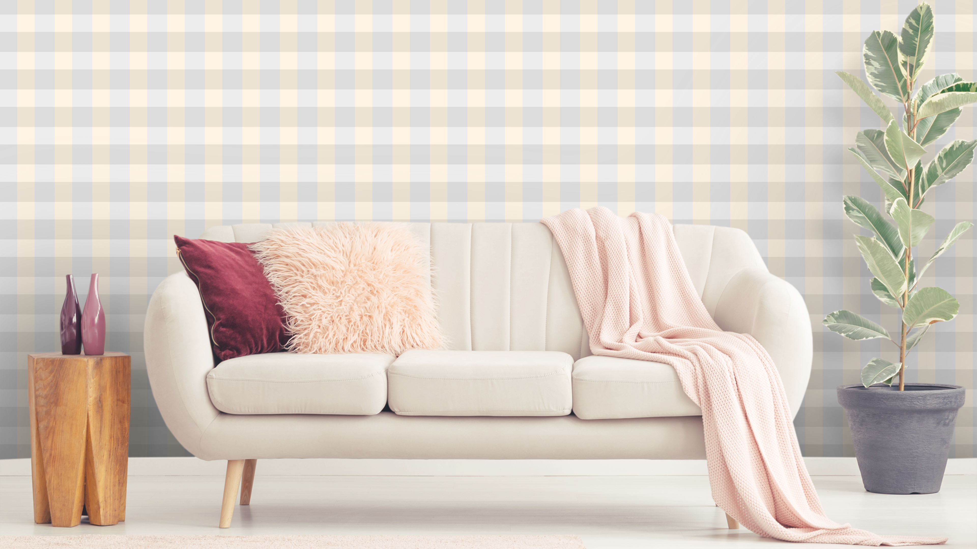 Reval Wallpaper Gingham - Oyster - Klassisk tapet med rutmönster i oyster – högkvalitativ tapet för en personlig och harmo...