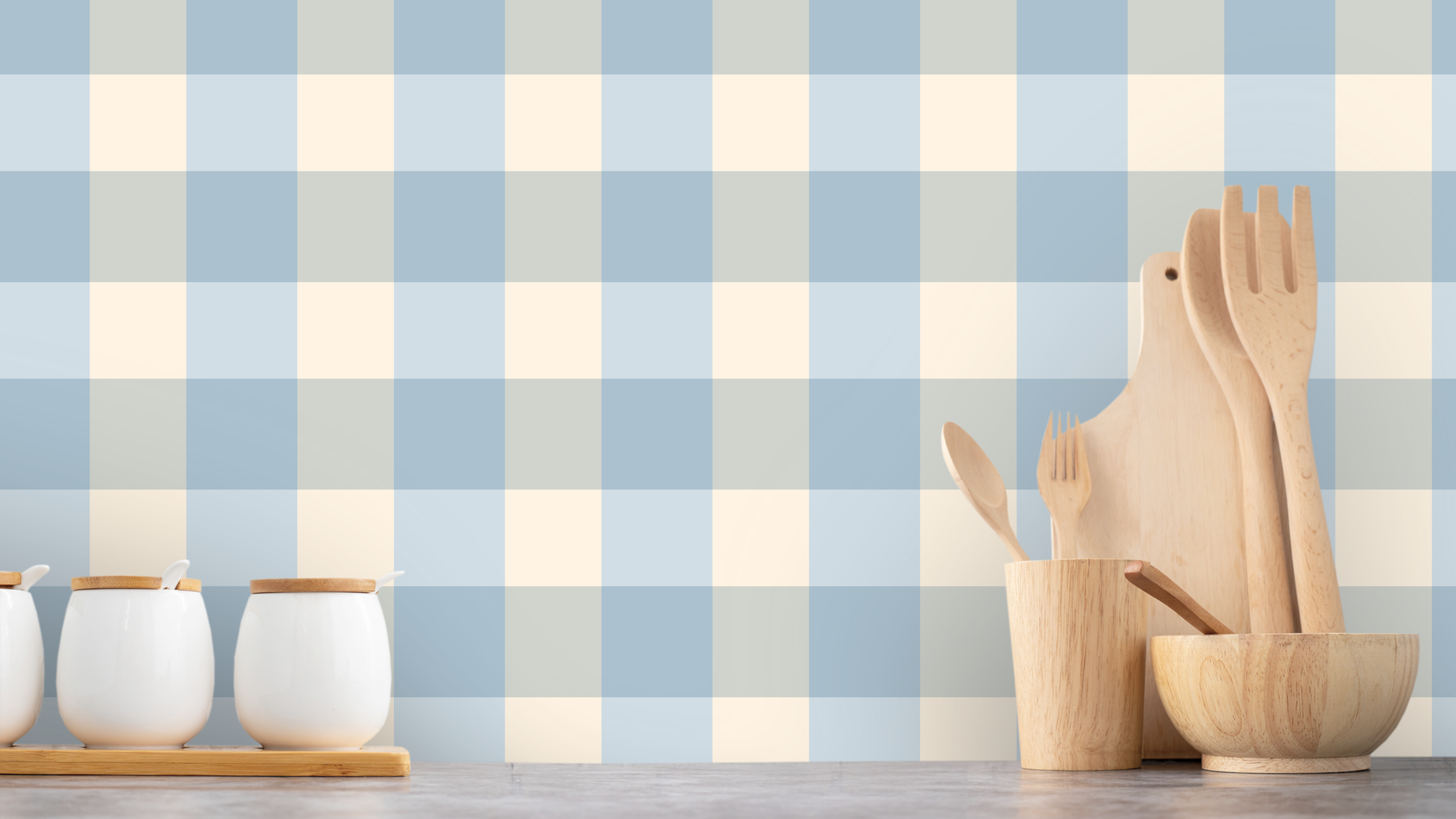 Reval Wallpaper Gingham - Sky - Klassisk tapet med rutmönster i ljusblått – högkvalitativ tapet för en personlig och harmo...