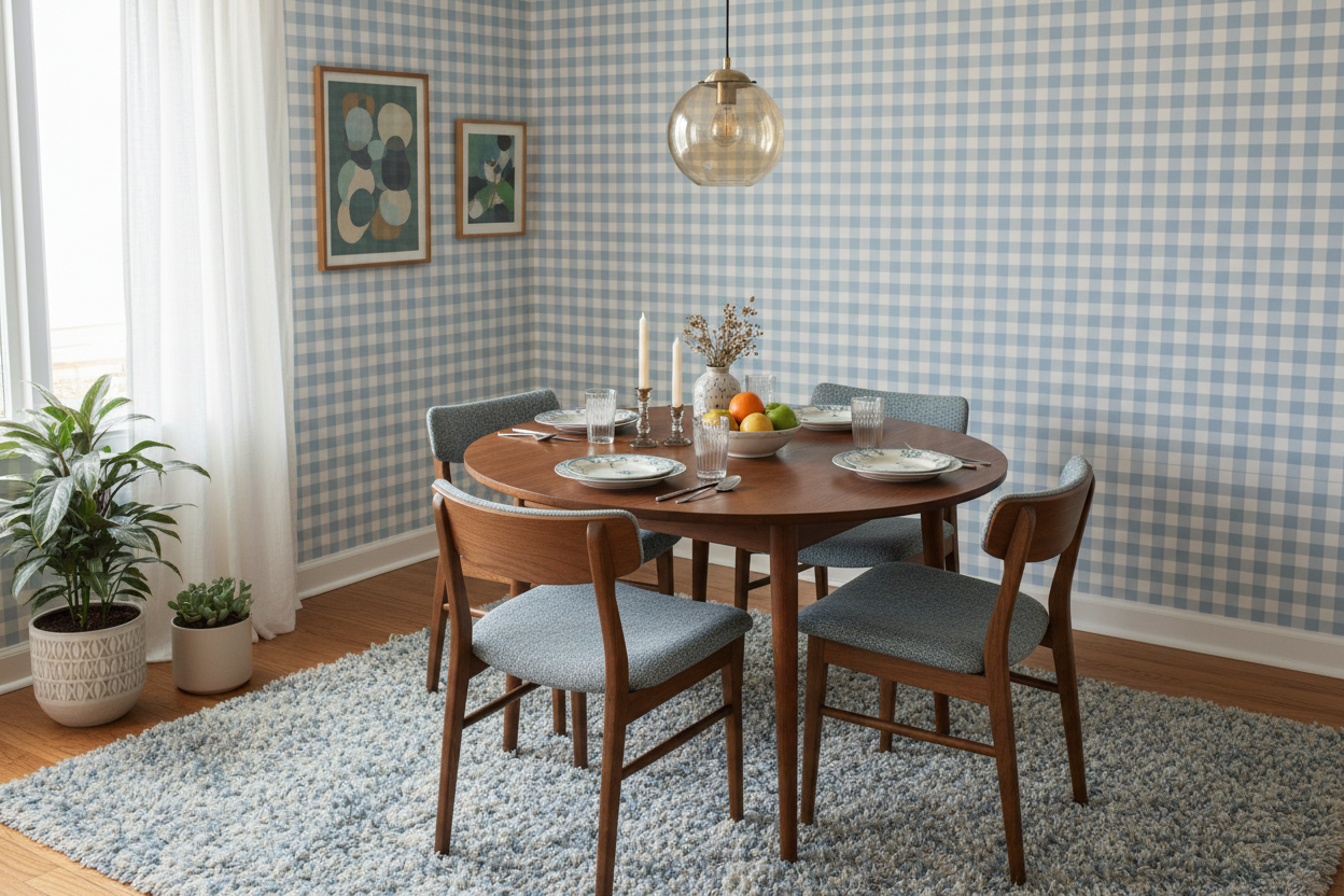 Reval Wallpaper Gingham - Sky - Klassisk tapet med rutmönster i ljusblått – högkvalitativ tapet för en personlig och harmo...