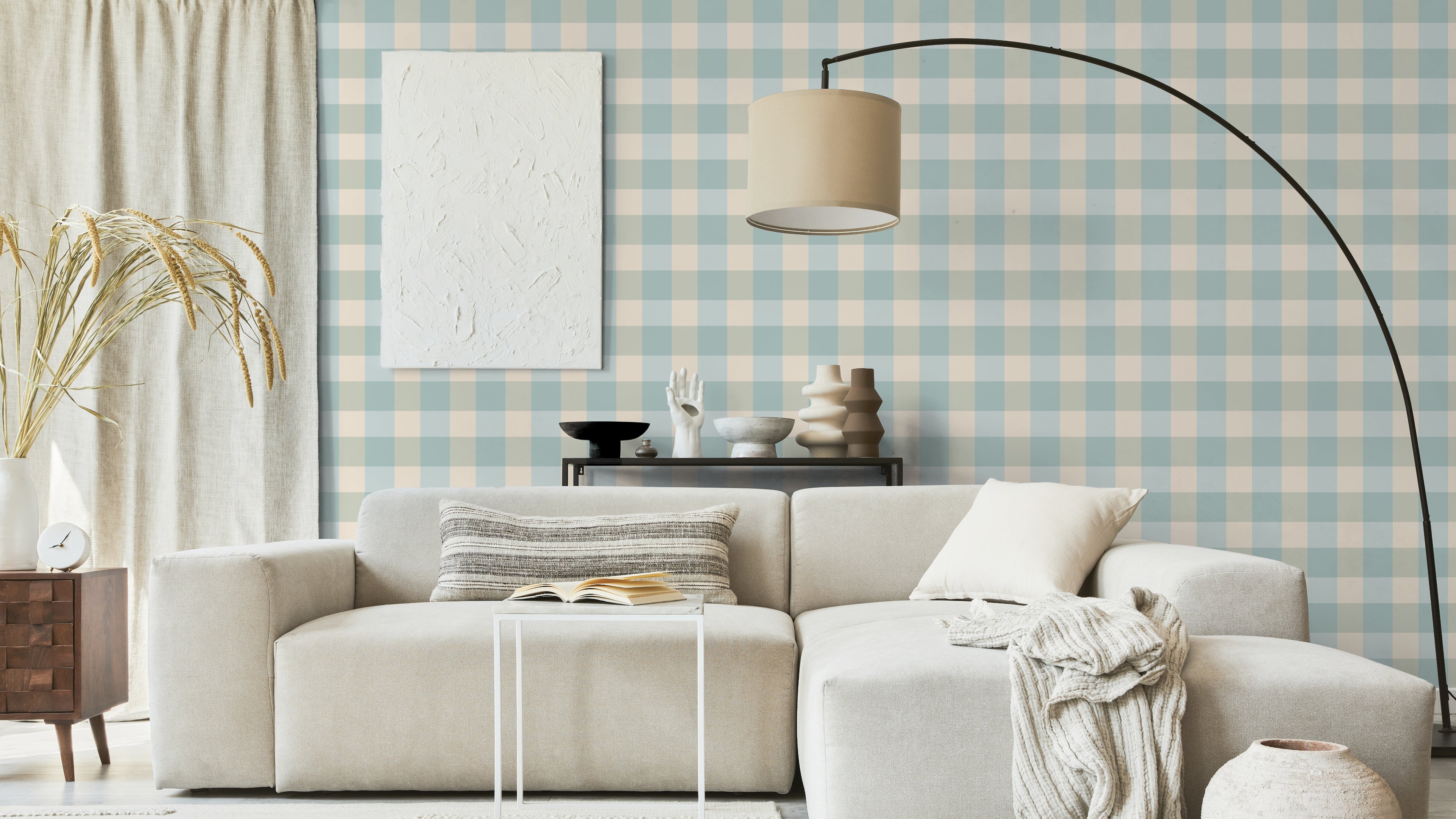 Reval Wallpaper Gingham - Mediterranean - Klassisk tapet med rutmönster i turkos – högkvalitativ tapet för en personlig oc...