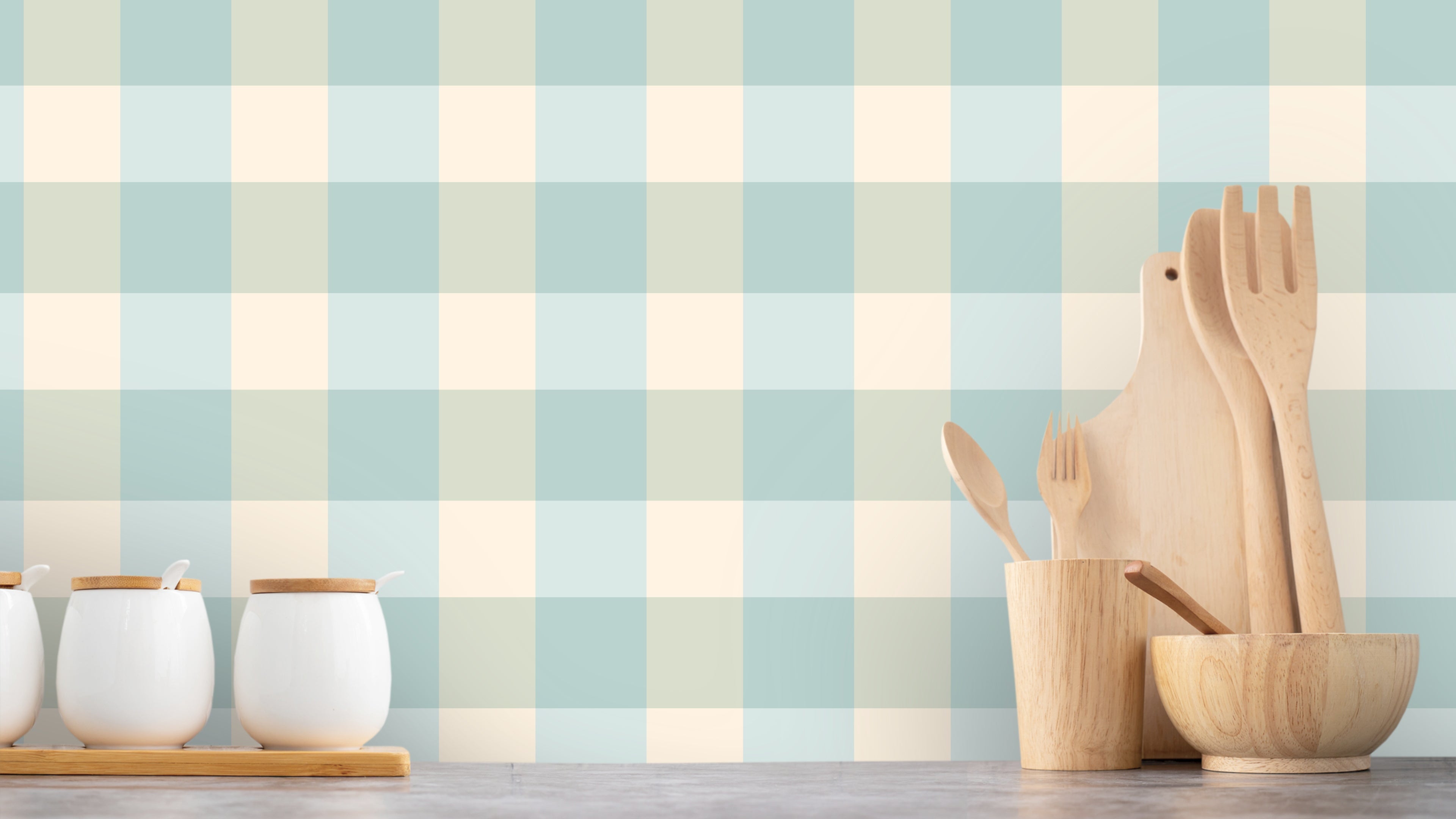 Reval Wallpaper Gingham - Mediterranean - Klassisk tapet med rutmönster i turkos – högkvalitativ tapet för en personlig oc...