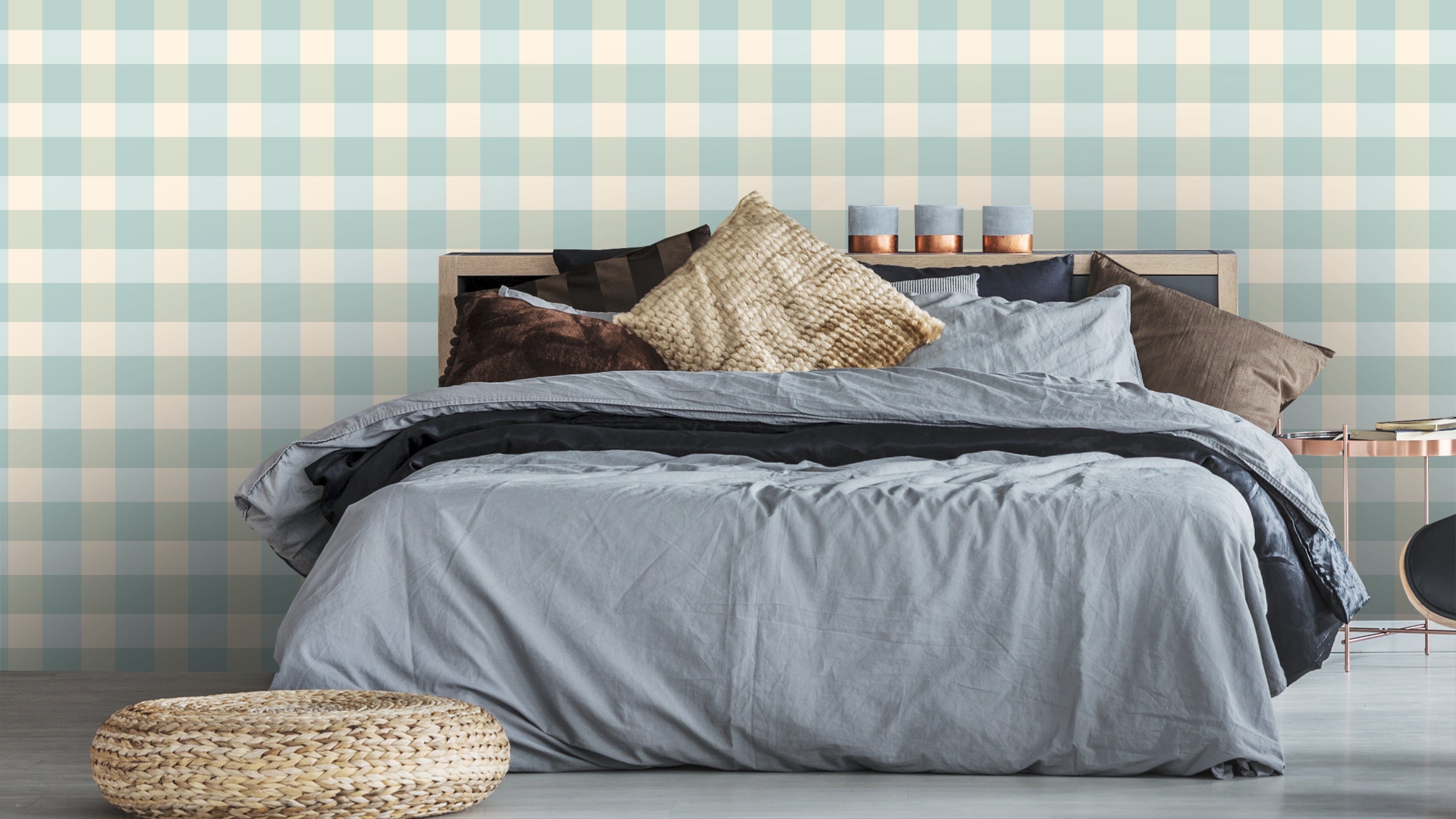 Reval Wallpaper Gingham - Mediterranean - Klassisk tapet med rutmönster i turkos – högkvalitativ tapet för en personlig oc...