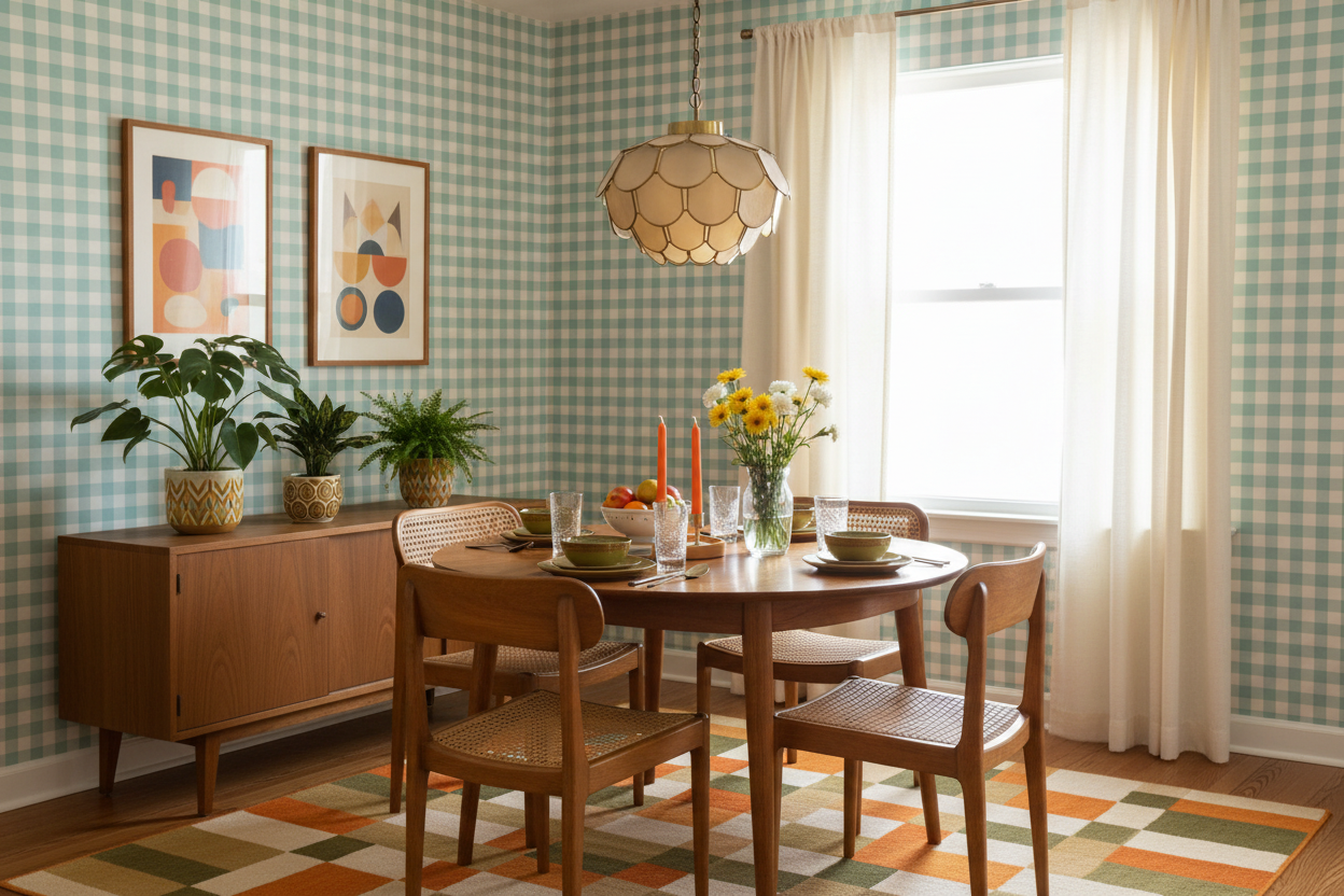 Reval Wallpaper Gingham - Mediterranean - Klassisk tapet med rutmönster i turkos – högkvalitativ tapet för en personlig oc...