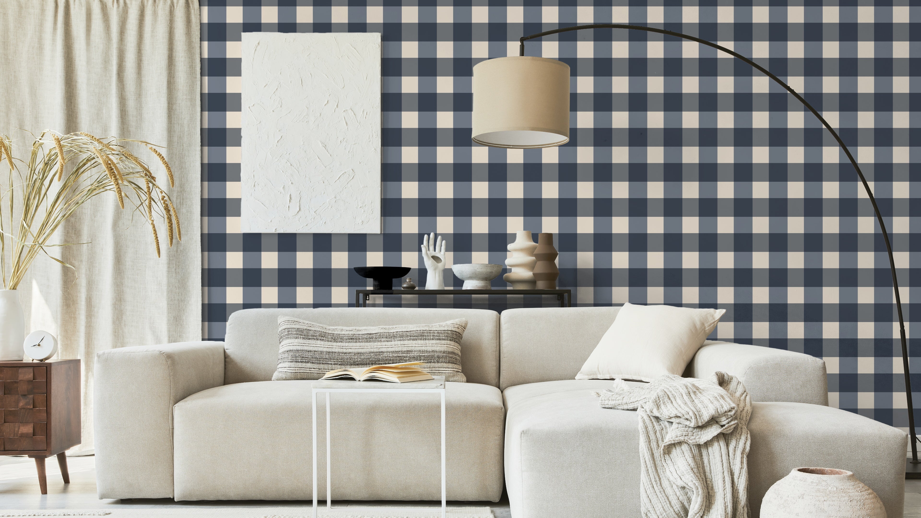 Reval Wallpaper Gingham - Pyjamas - Klassisk tapet med rutmönster i blågrått – högkvalitativ tapet för en personlig och ha...